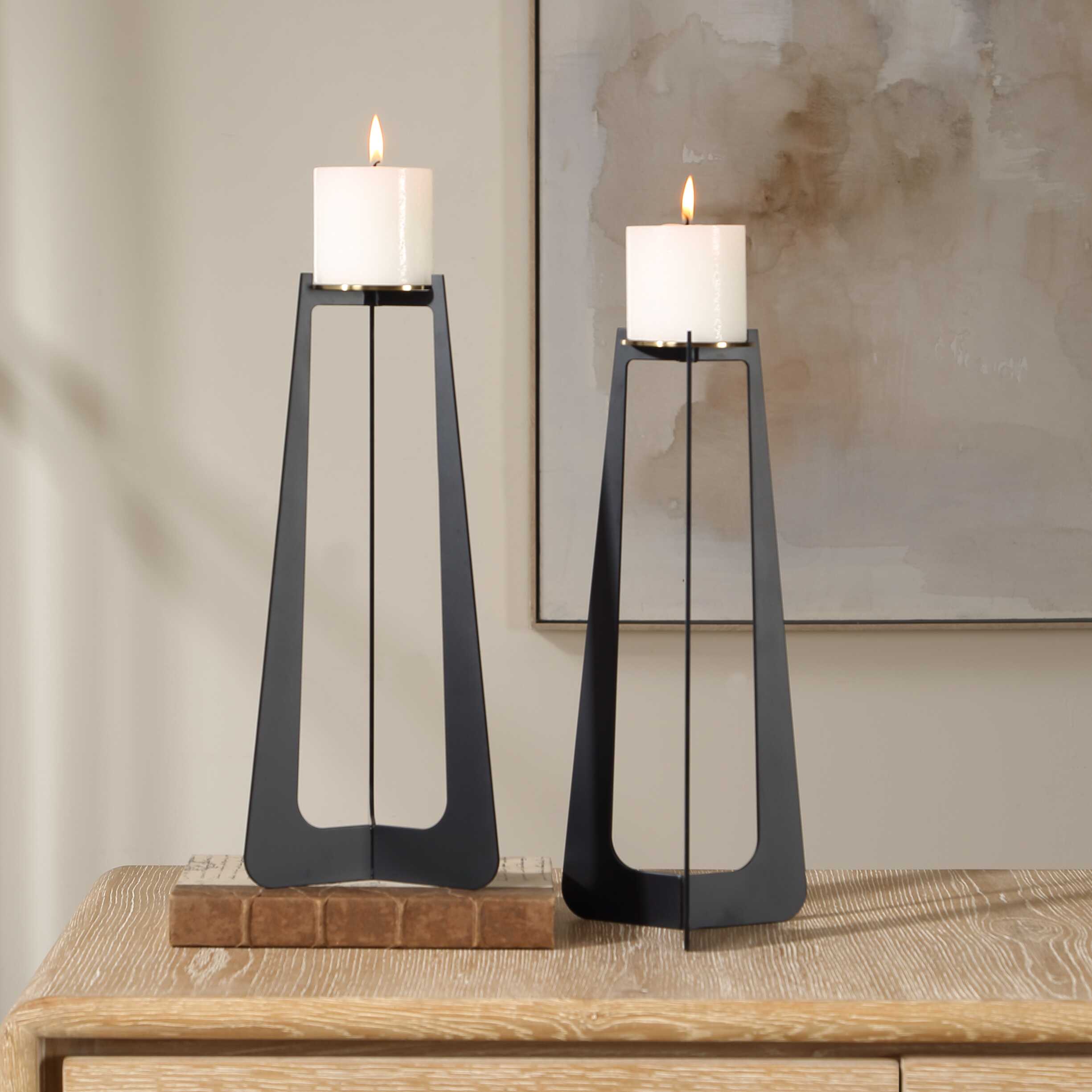 Uttermost Columnar Black Candleholders Set/2