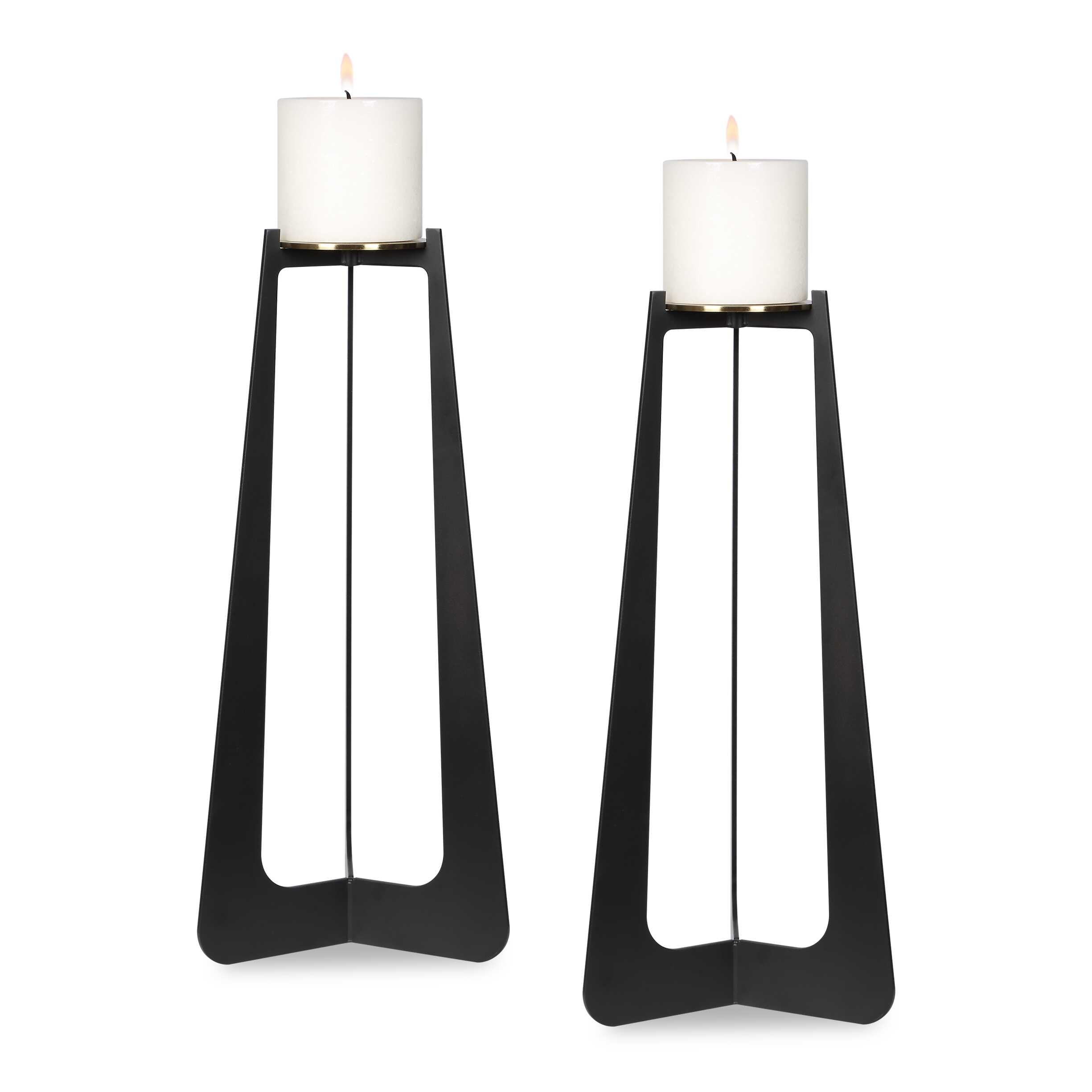 Uttermost Columnar Black Candleholders Set/2