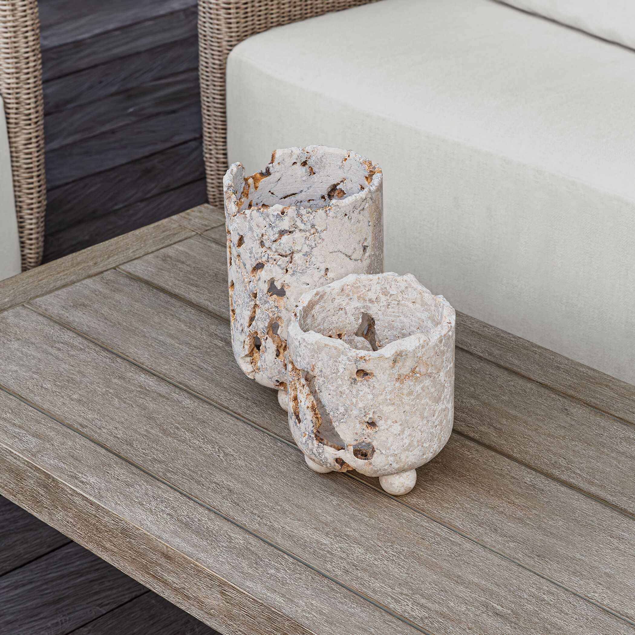 Uttermost Indoor-Outdoor Quarried Stone Candleholders, S/2