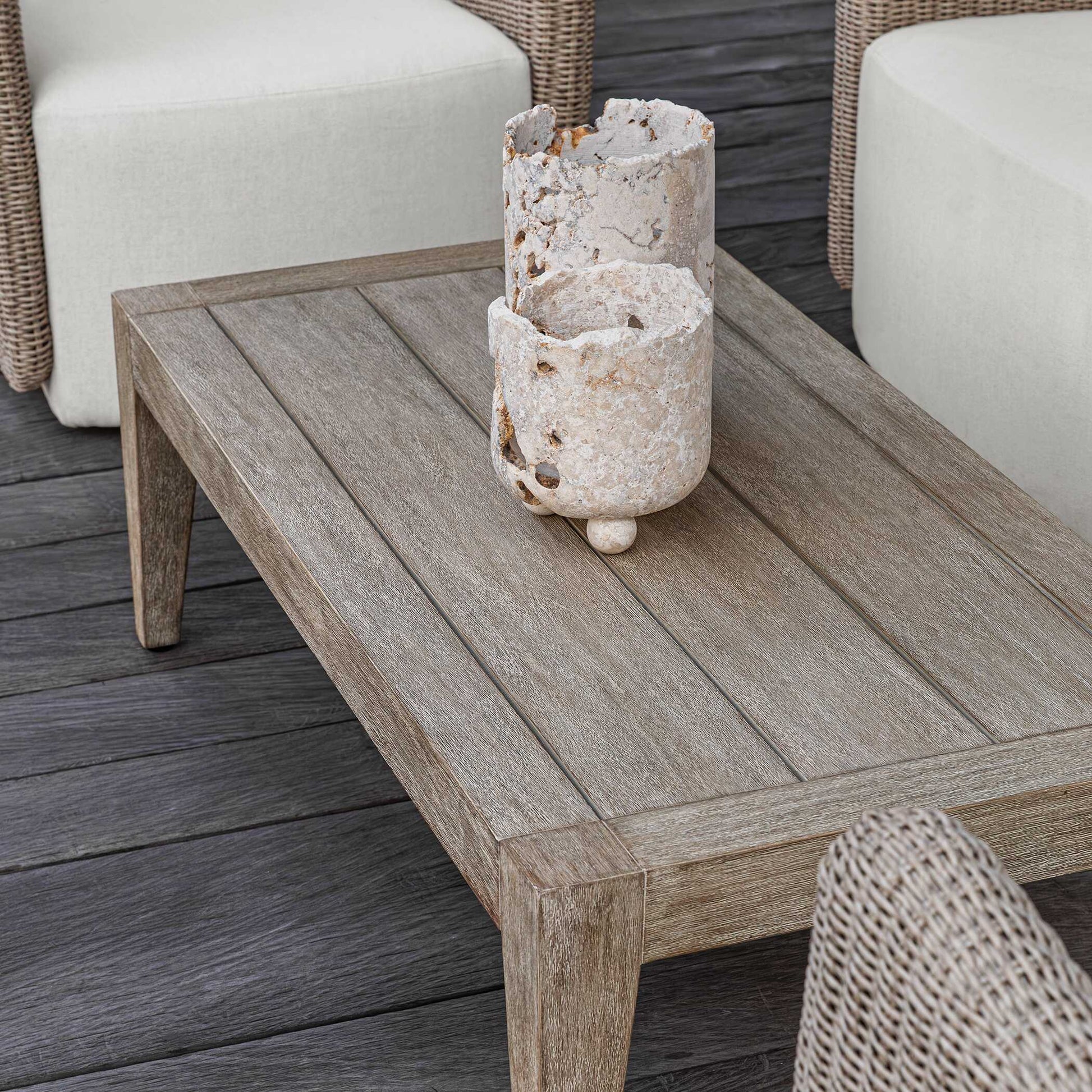 Uttermost Indoor-Outdoor Quarried Stone Candleholders, S/2