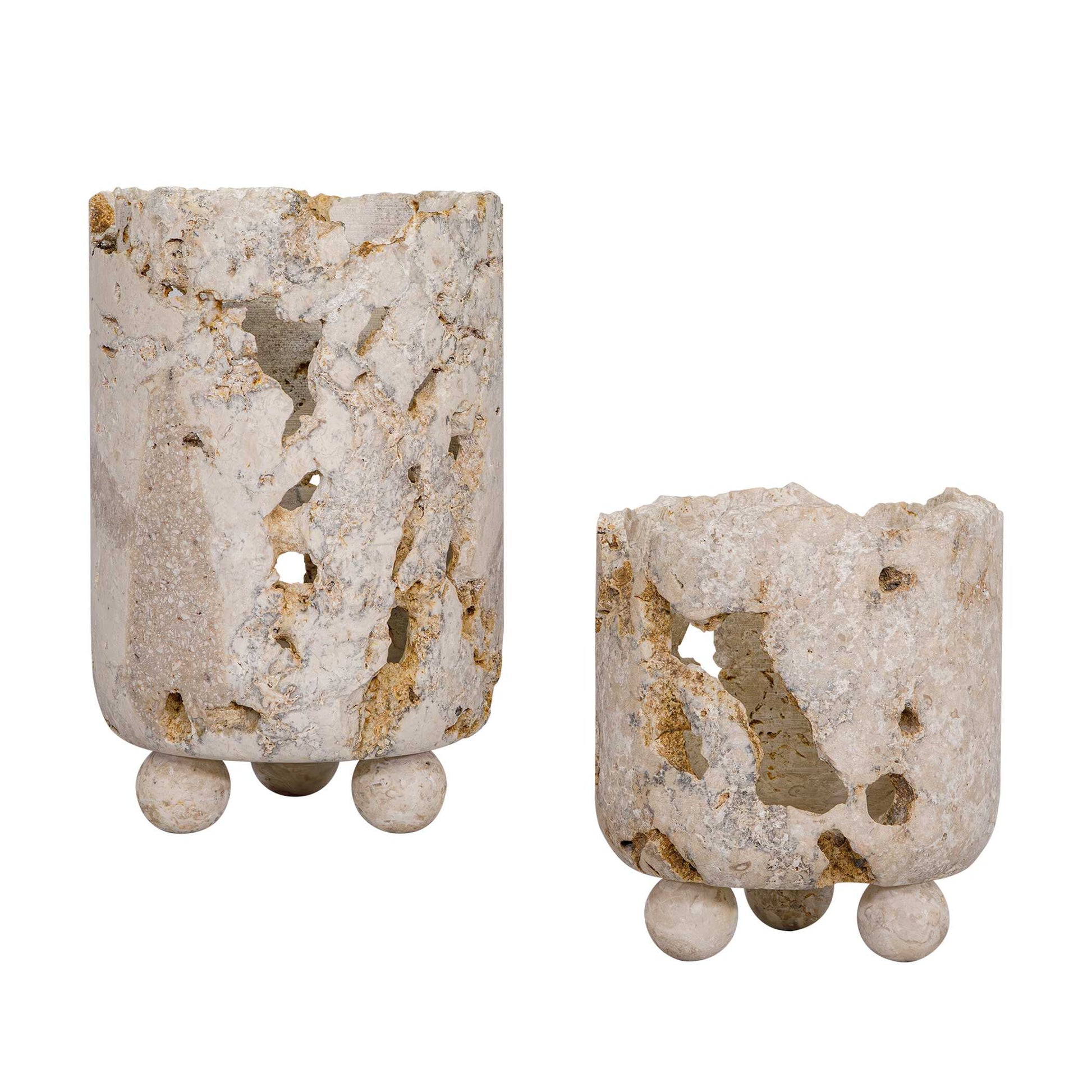 Uttermost Indoor-Outdoor Quarried Stone Candleholders, S/2