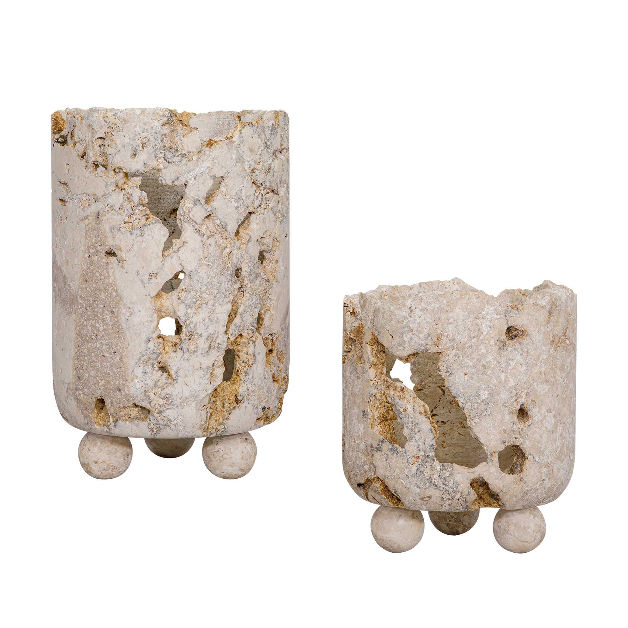 Uttermost Indoor-Outdoor Quarried Stone Candleholders, S/2