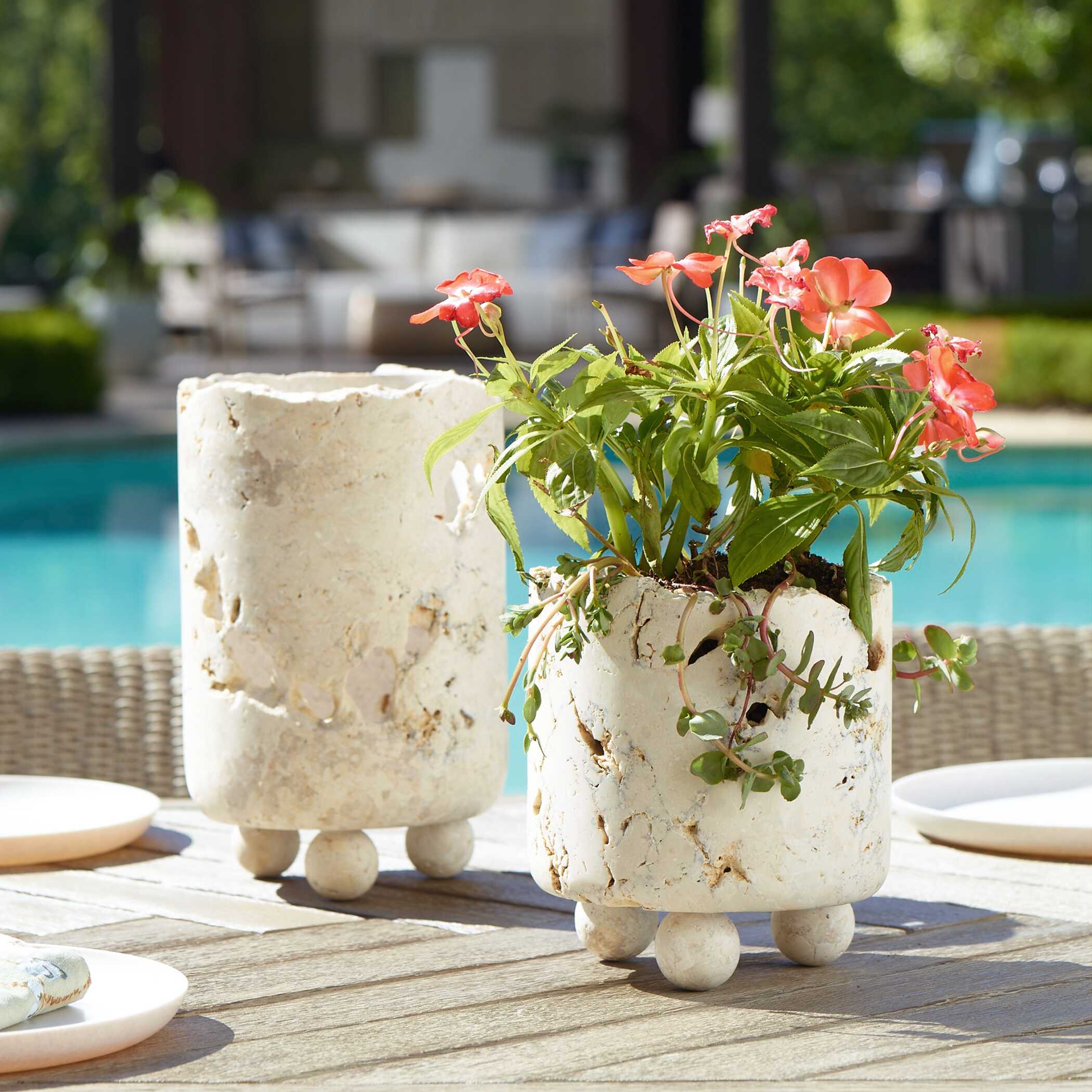 Uttermost Indoor-Outdoor Quarried Stone Candleholders, S/2