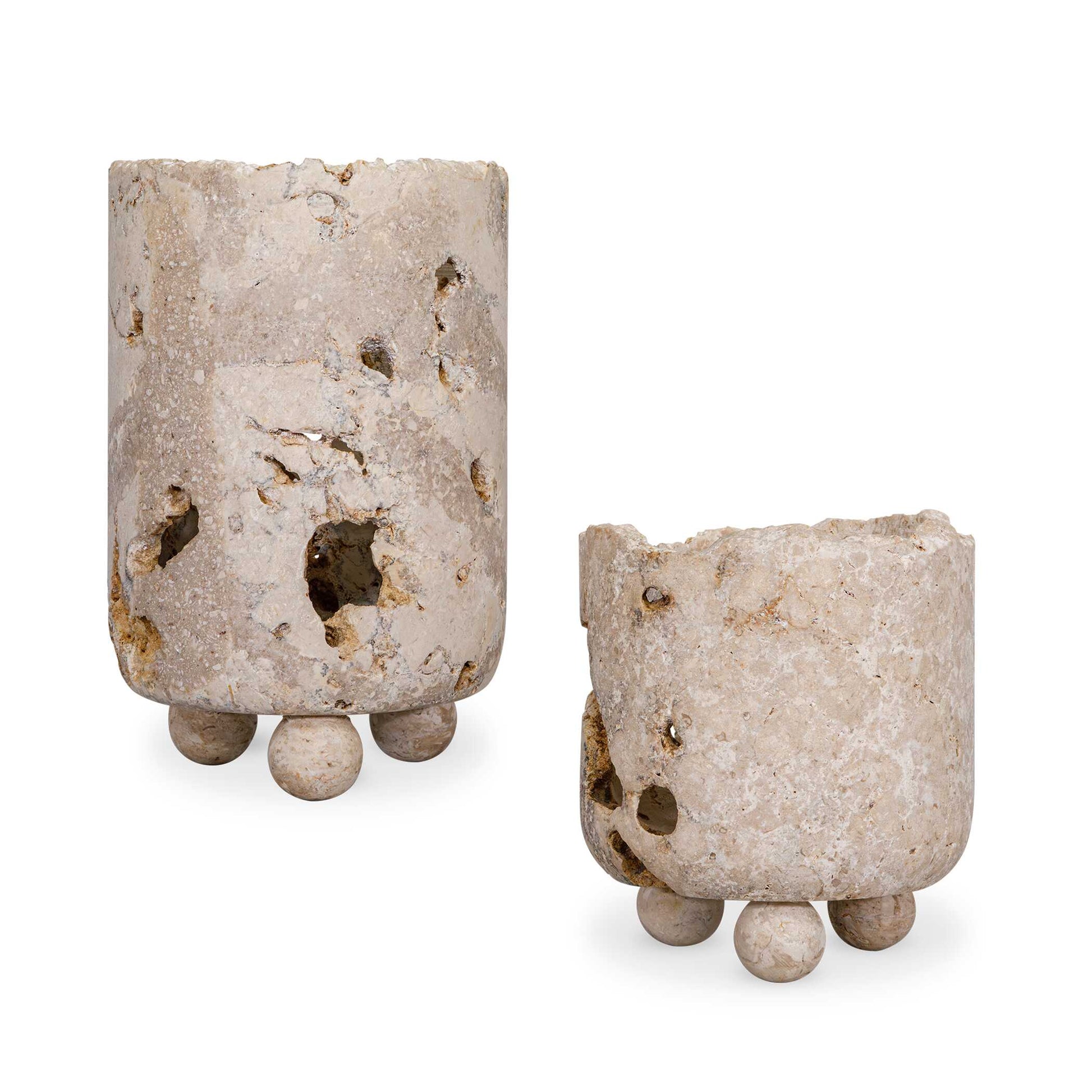 Uttermost Indoor-Outdoor Quarried Stone Candleholders, S/2