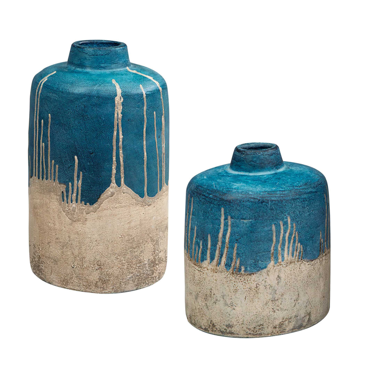 Uttermost Coastal Cascade Indoor-Outdoor Blue Vases, Set/2