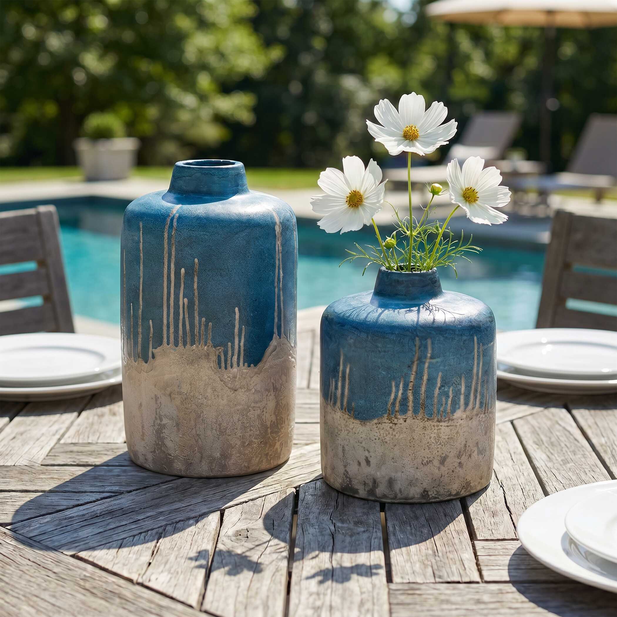 Uttermost Coastal Cascade Indoor-Outdoor Blue Vases, Set/2