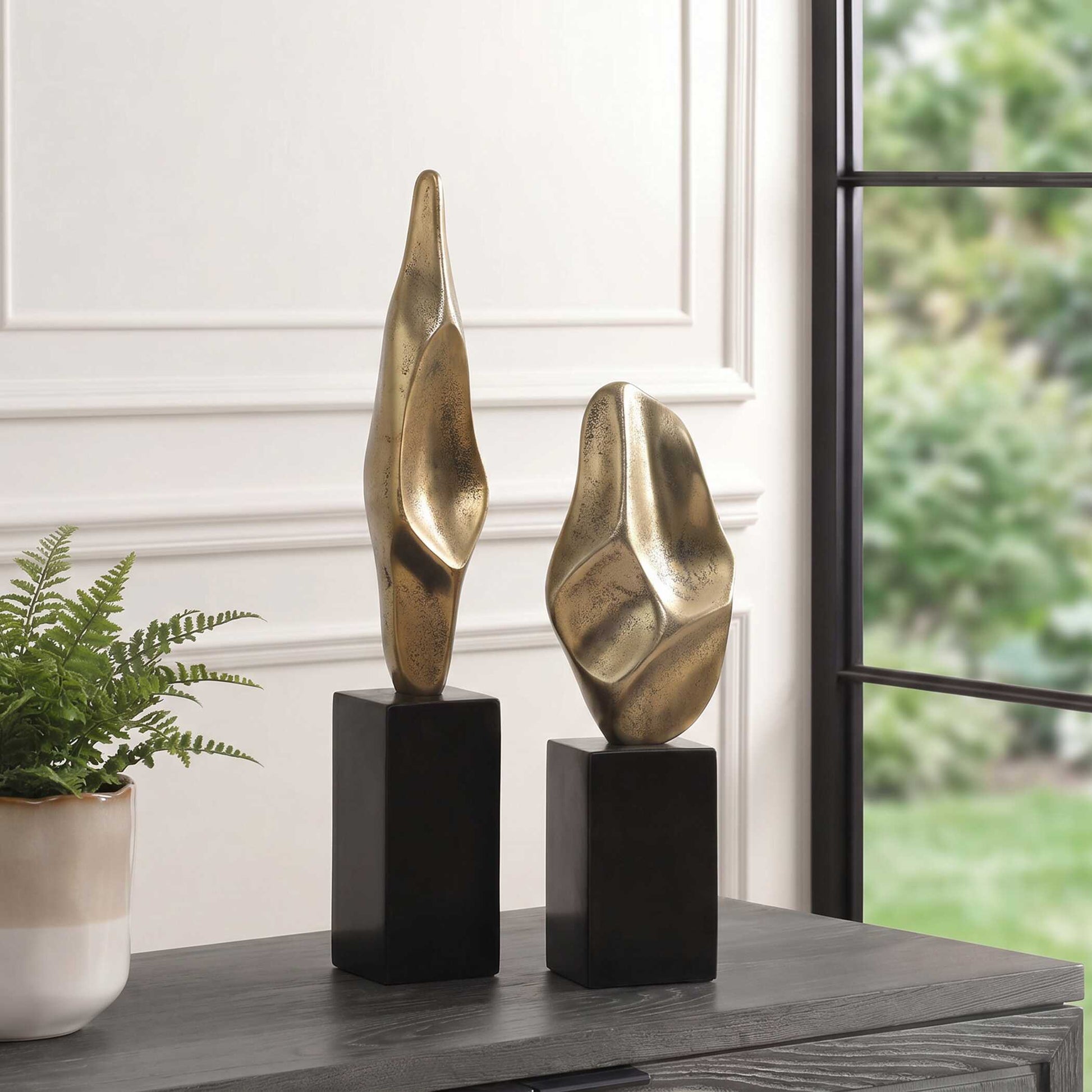 Uttermost Fluid Geometry Gold Sculptures, Set/2