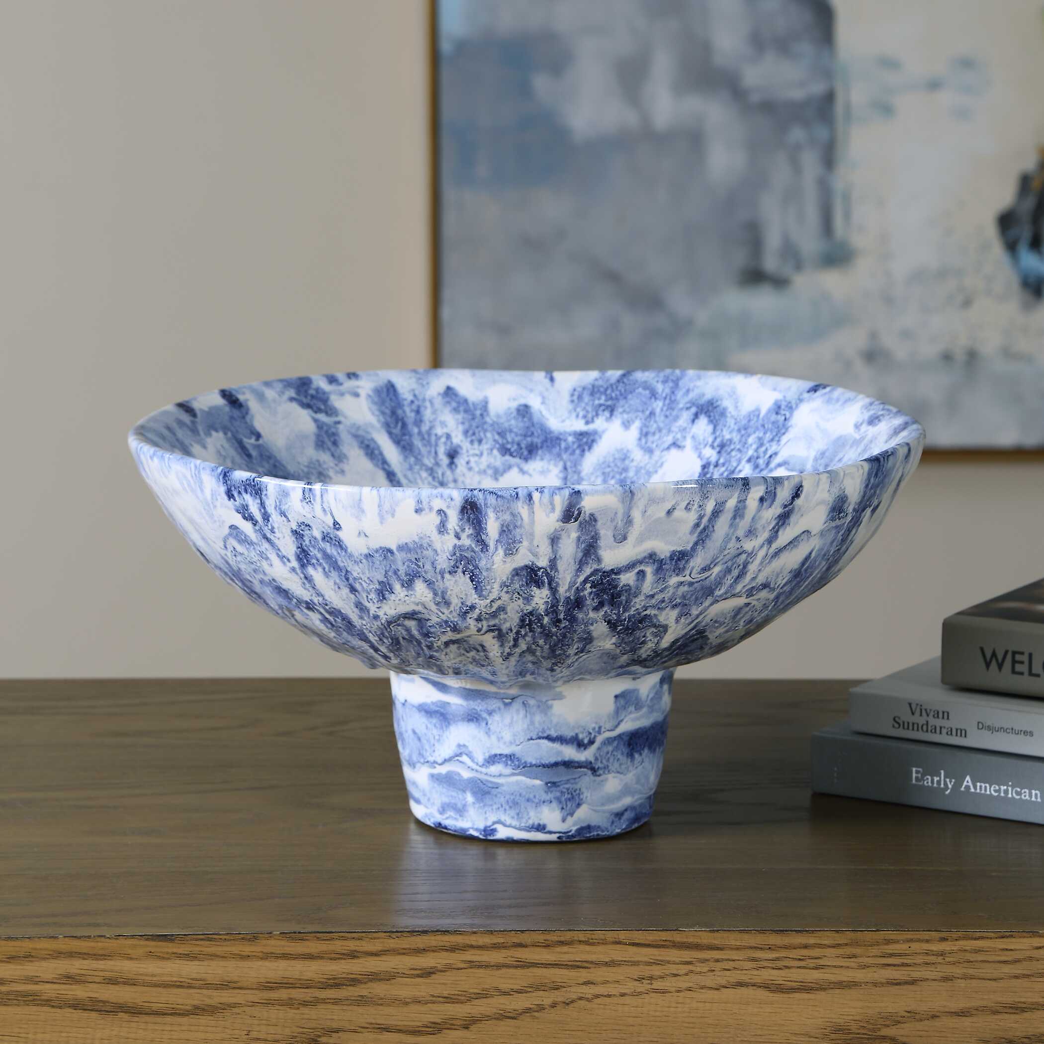 Uttermost Indigo Marble Pedestal Bowl