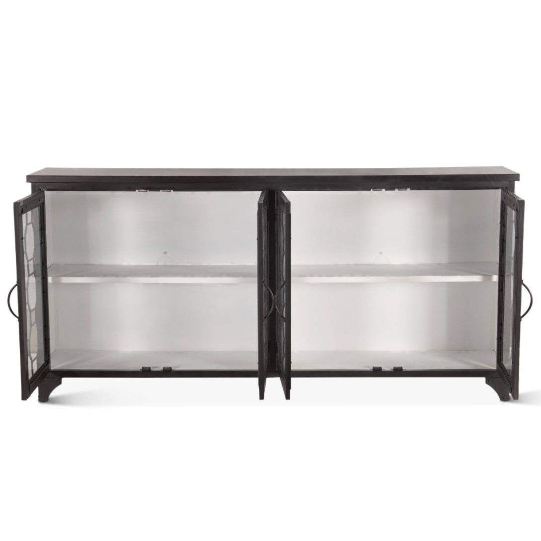Penelope 80" Iron and Glass Sideboard Matte Black