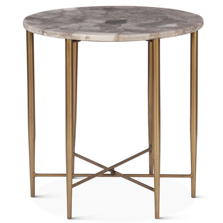 Calico 24" Side Table in Smoky Quartz with Iron Base