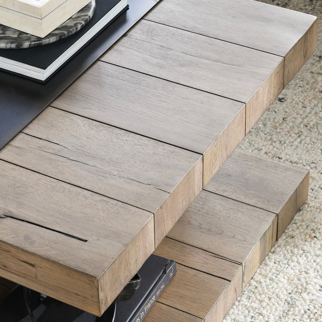 Danica 62" Reclaimed Wood and Iron Coffee Table