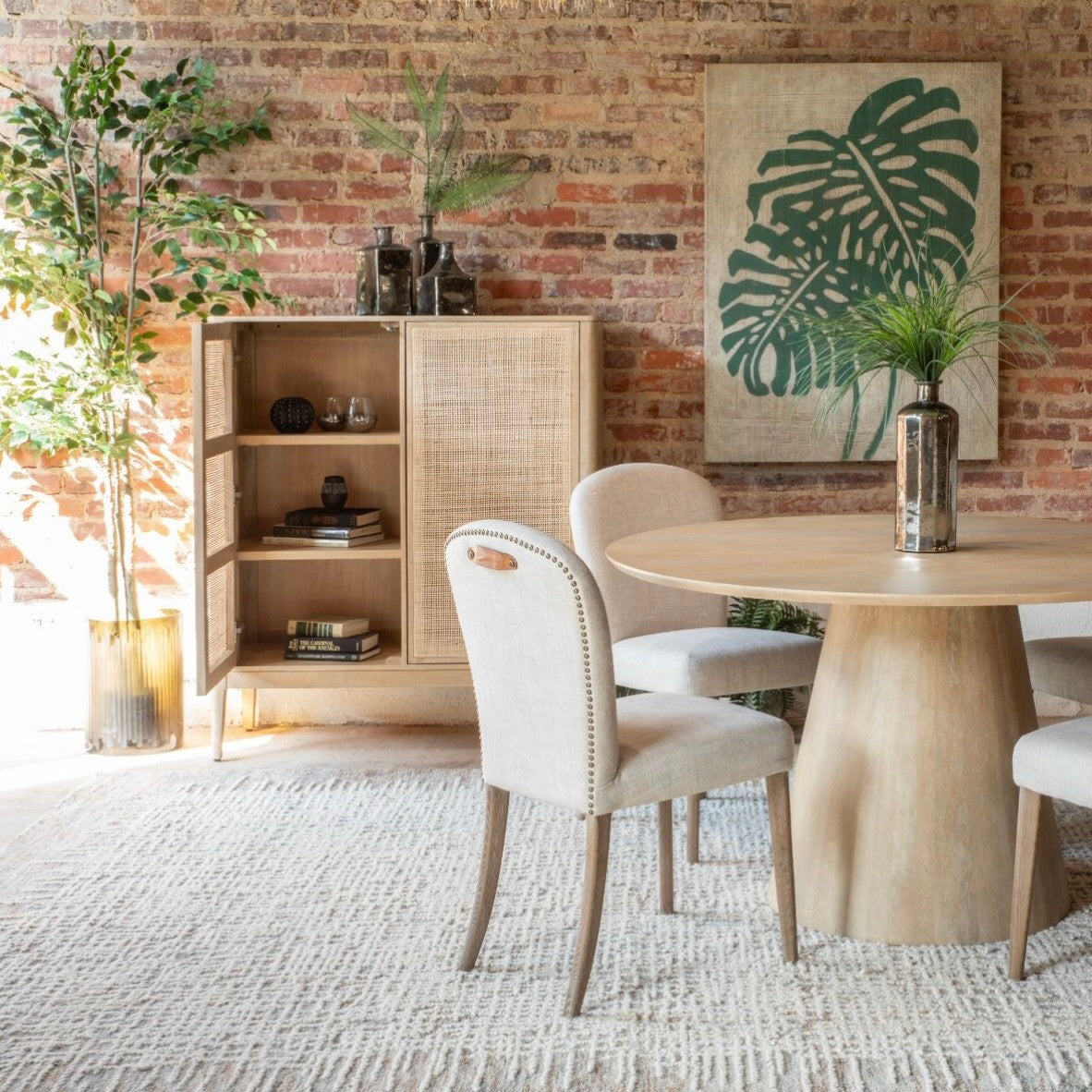 Casablanca 44" Two Door Cane Cabinet in Natural White