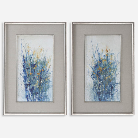 Indigo Florals Framed Art S/2