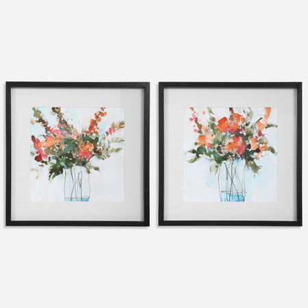 Fresh Flowers Watercolor Prints, S/2