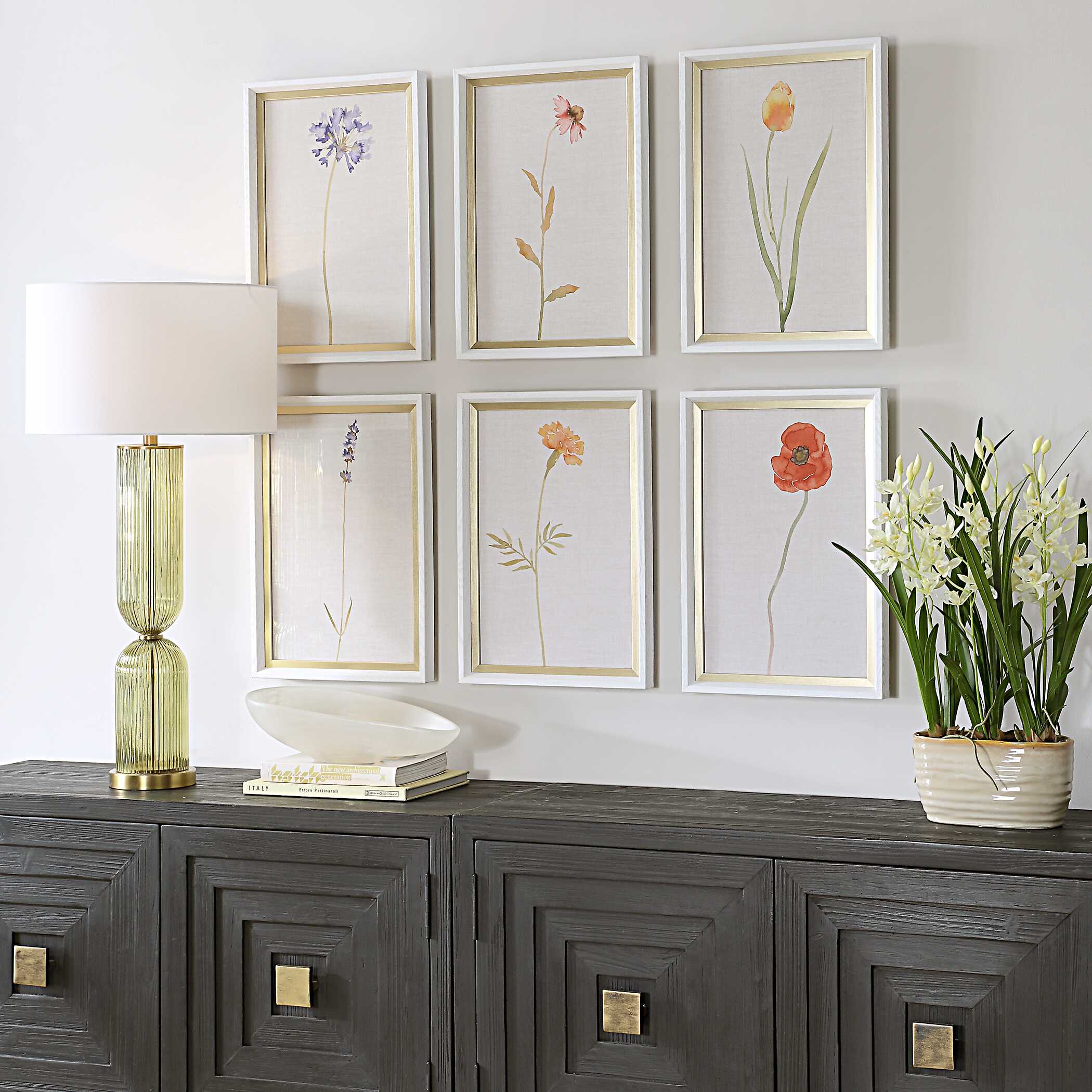 Uttermost Wild Flourish Framed Floral Prints Set/6