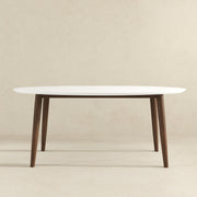 Ada Mid Century Modern Style Solid Wood White Top Oval Dining Table