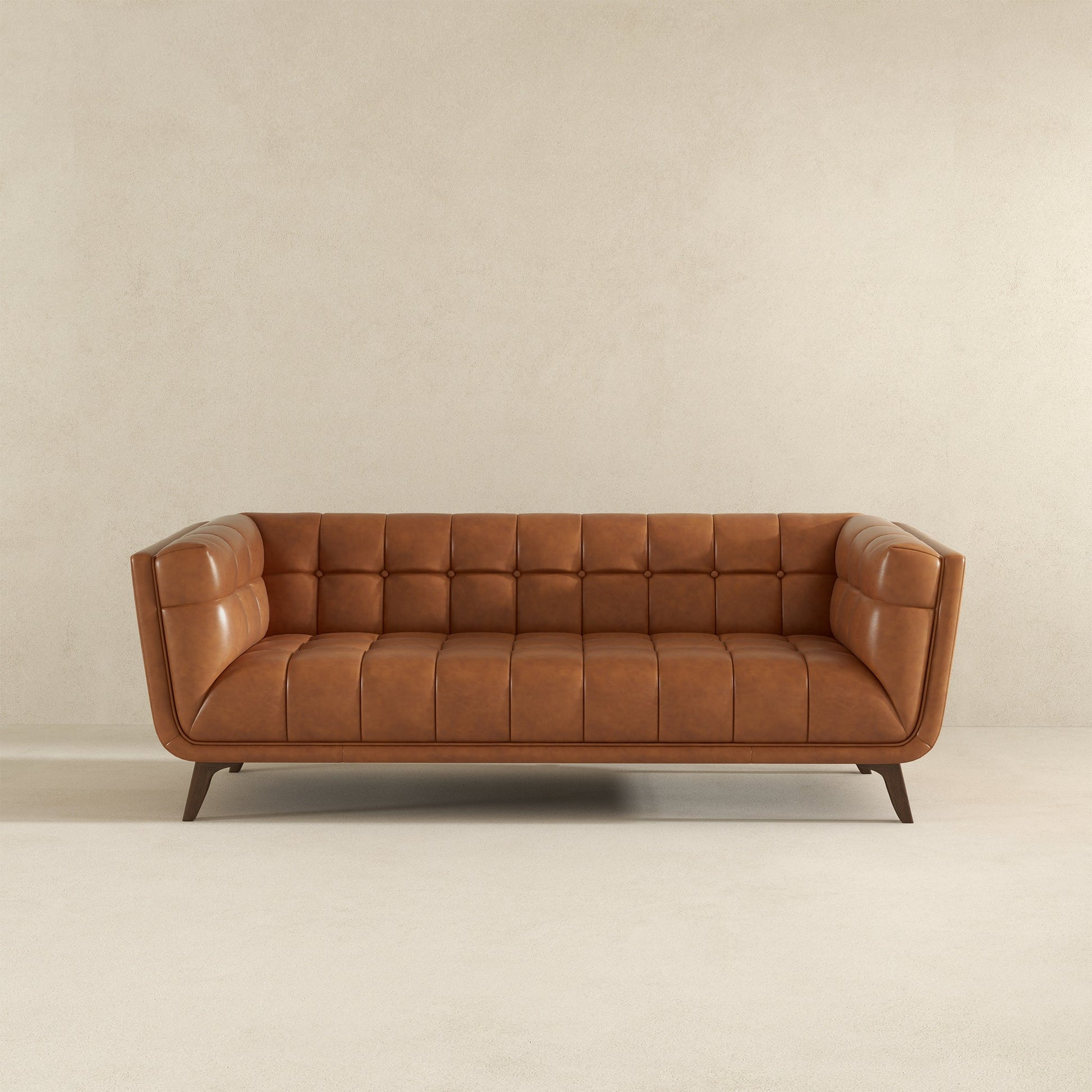 Addison Mid-Century Modern 86" Genuine Leather Sofa in Cognac