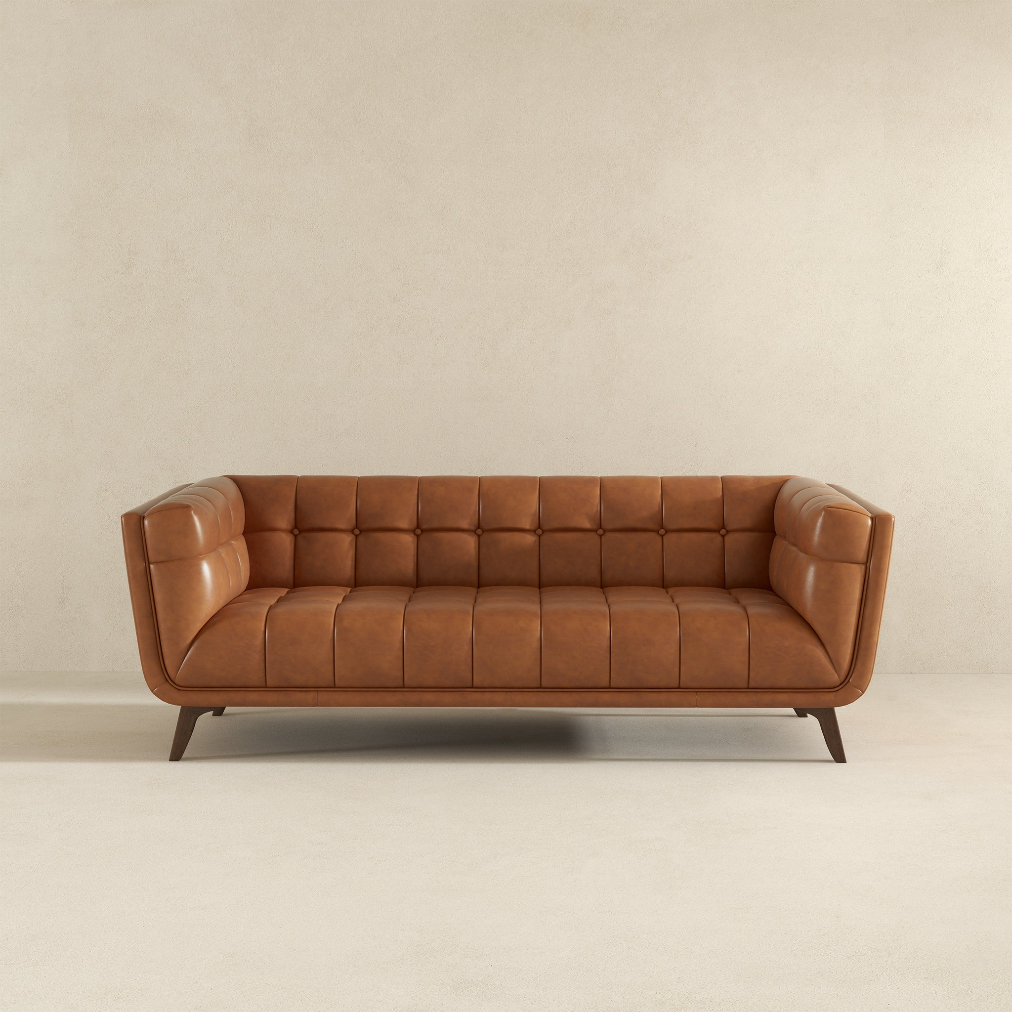 Addison Mid-Century Modern 86" Genuine Leather Sofa in Cognac