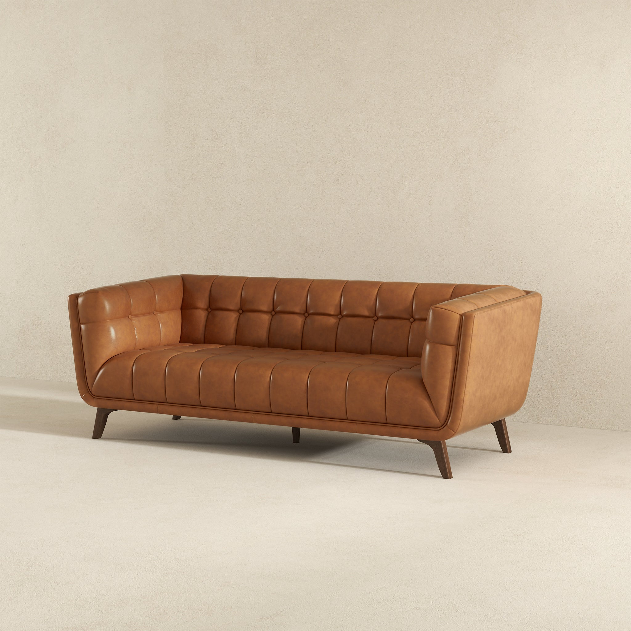 Addison Mid-Century Modern 86" Genuine Leather Sofa in Cognac