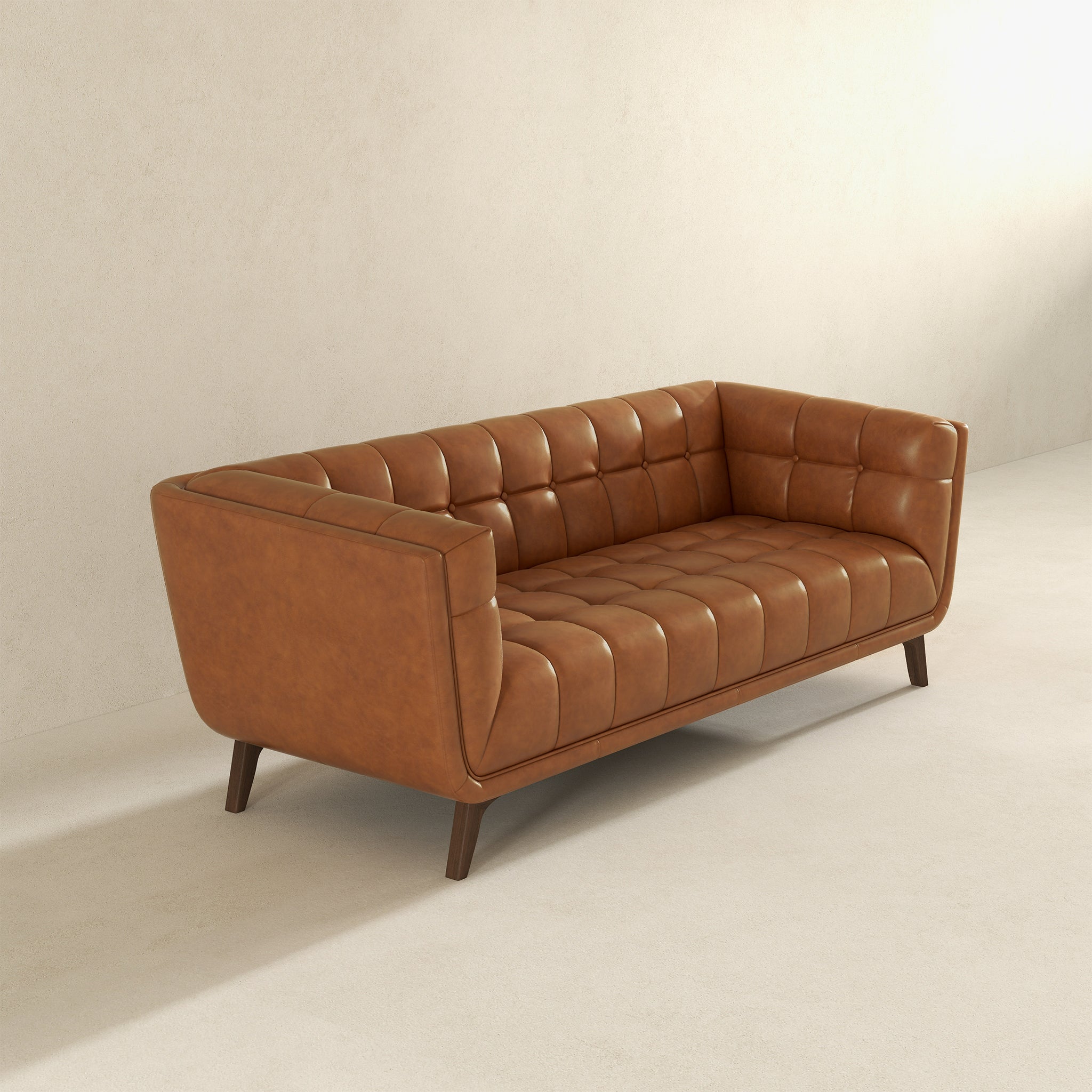 Addison Mid-Century Modern 86" Genuine Leather Sofa in Cognac