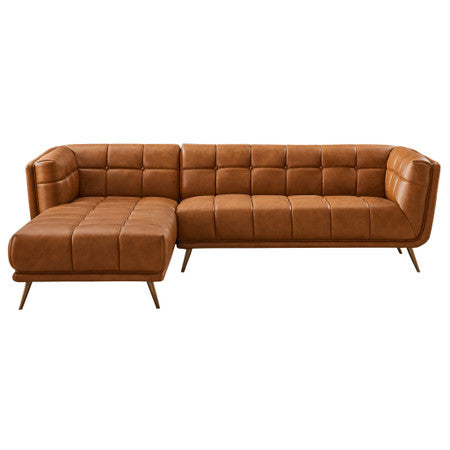 Addison Left Sectional Cognac Leather Sofa - 102.5"
