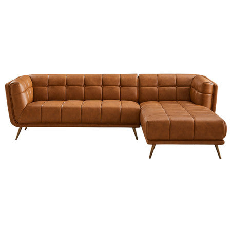 Addison Right Sectional Cognac Leather Sofa - 102.5"