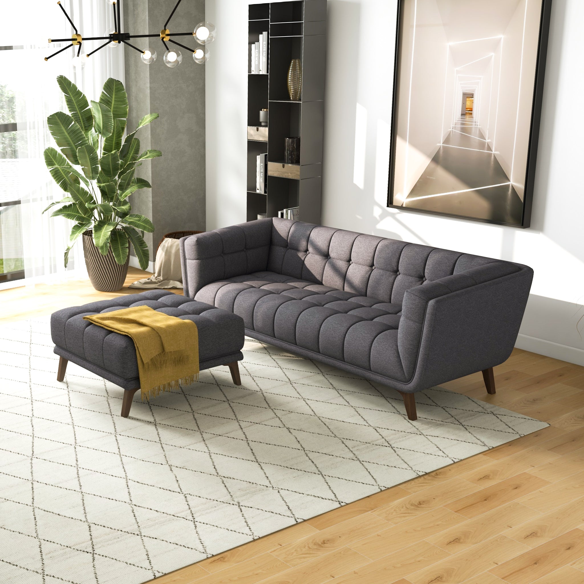 Addison Square Dark Grey Upholstered Ottoman