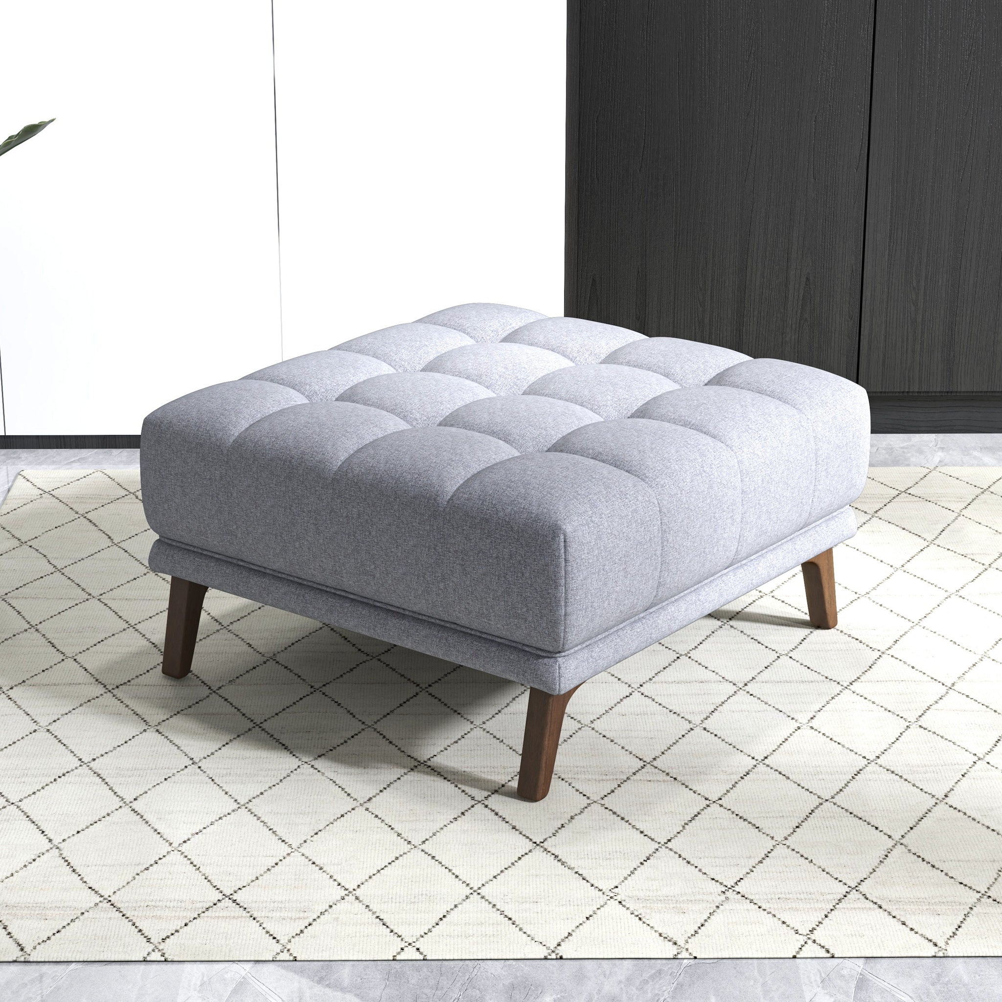Addison Square Light Grey Upholstered Ottoman