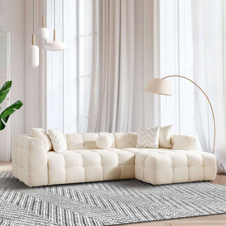 Alana Tufted Ivory Boucle Right Sectional Sofa - 114.2"