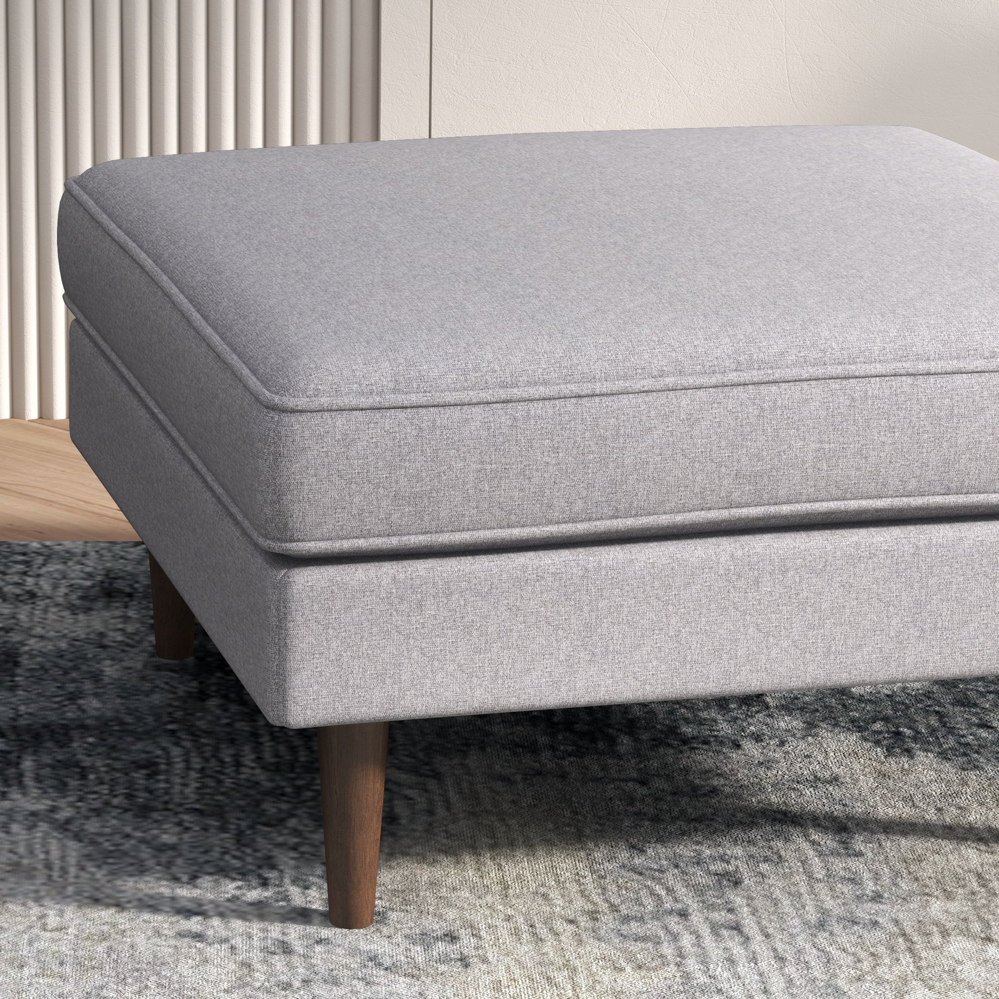 Amber Square Upholstered Ottoman (Light Gray Linen)