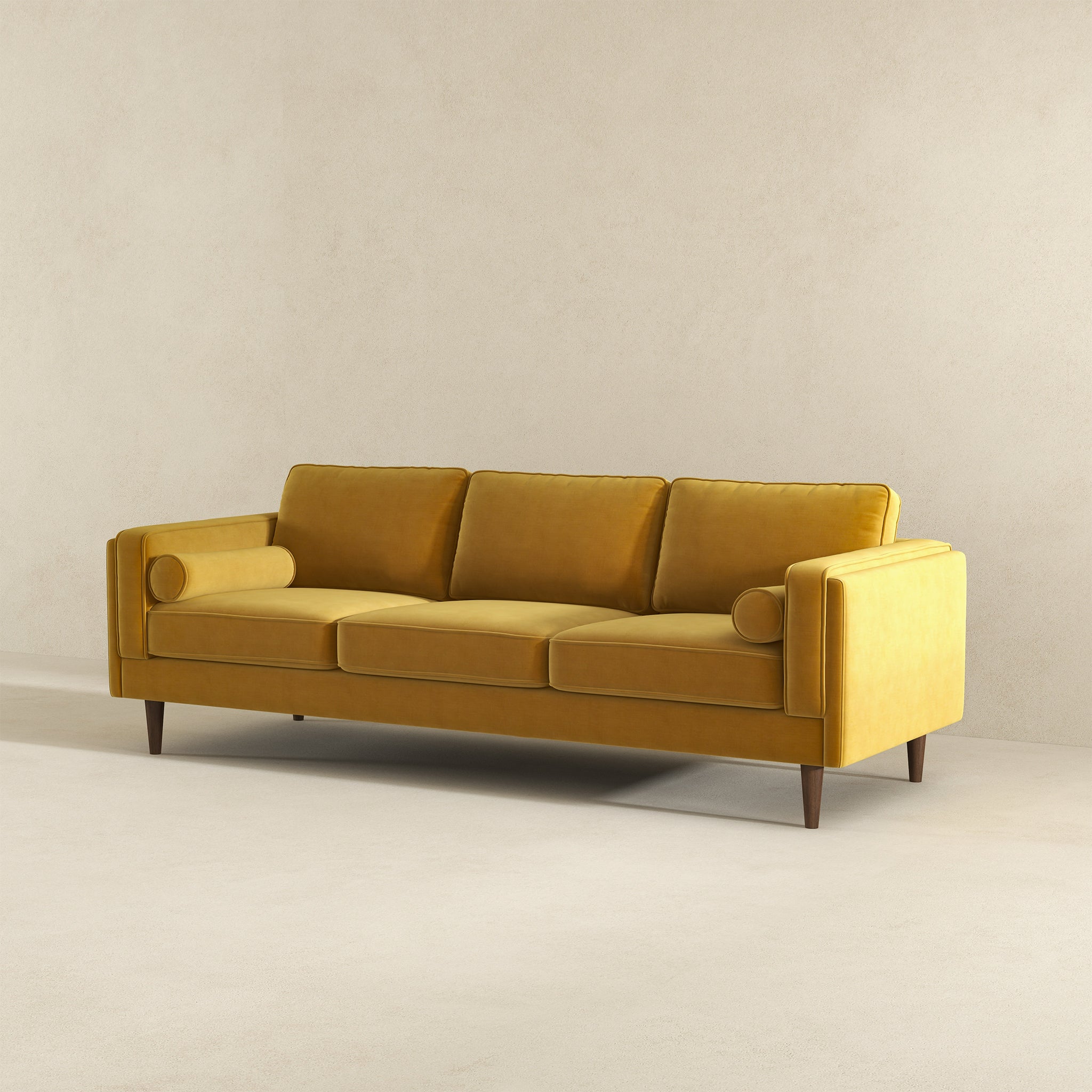 Amber Mid-Century Modern Yellow Luxury Velvet Sofa