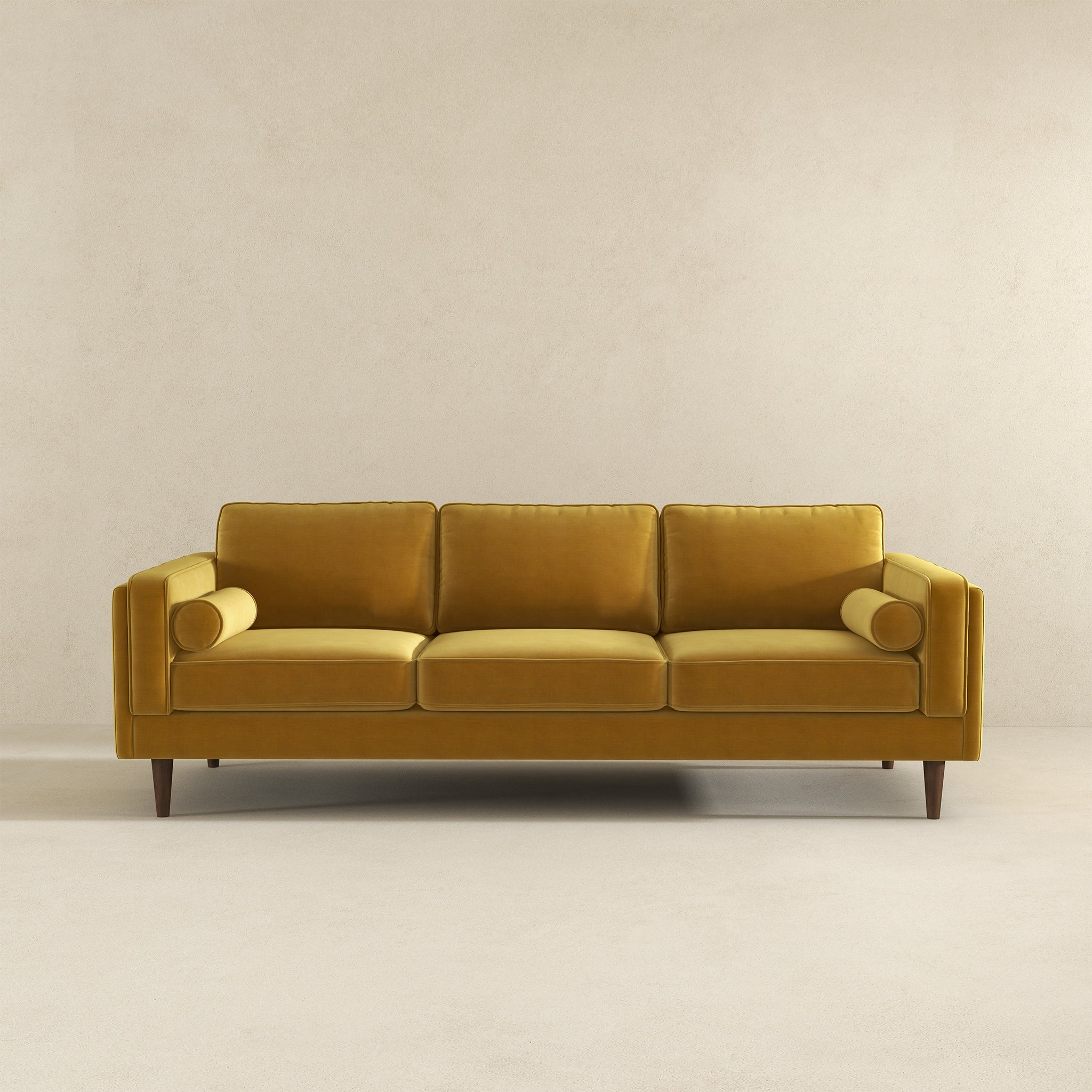 Amber Mid-Century Modern Yellow Luxury Velvet Sofa