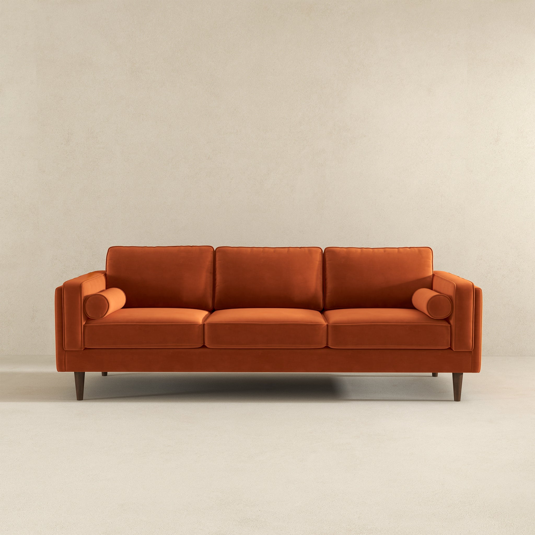Amber Mid-Century Modern Burnt Orange Luxury Velvet Sofa
