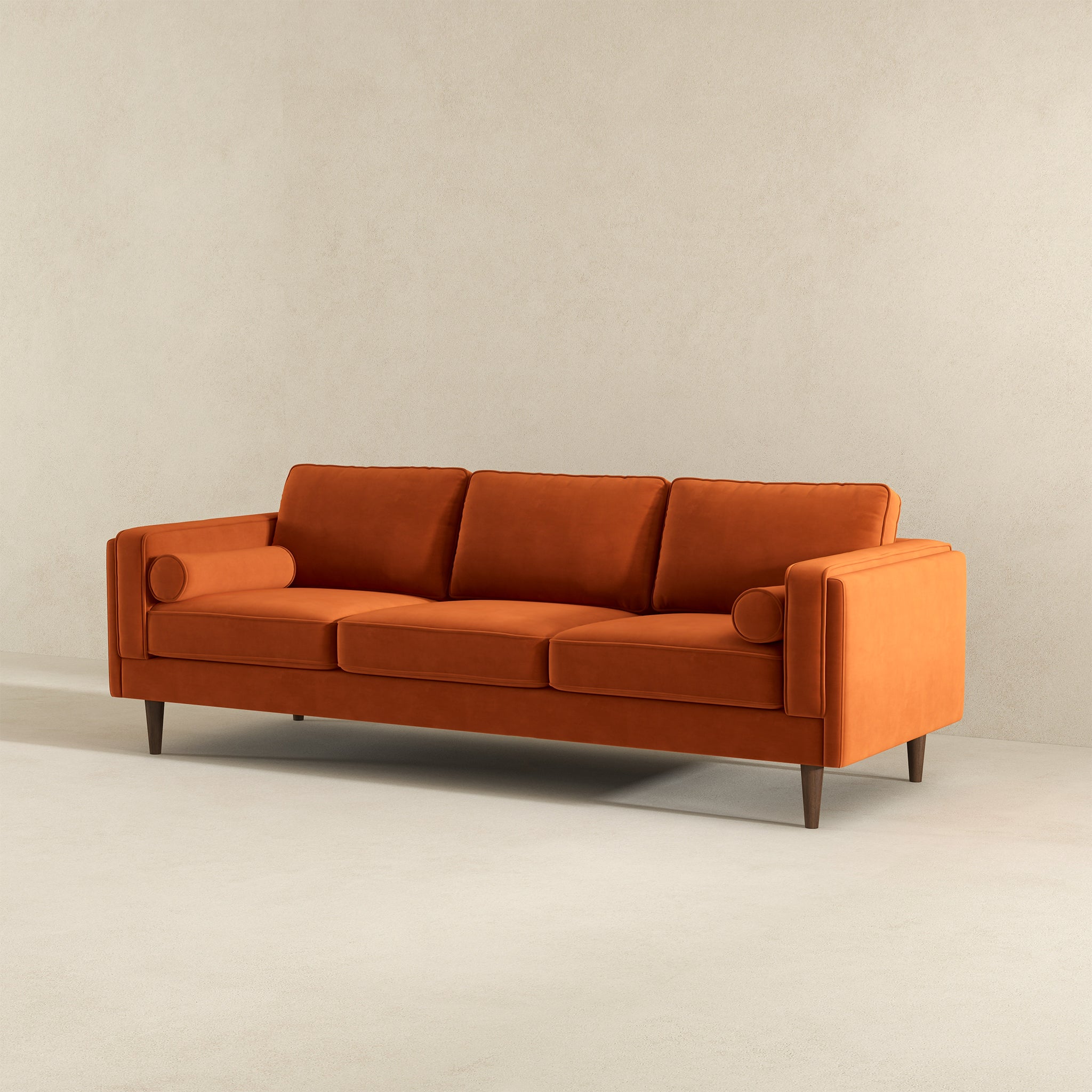 Amber Mid-Century Modern Burnt Orange Luxury Velvet Sofa
