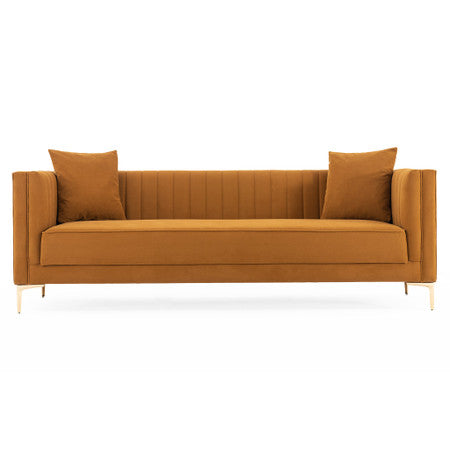 Angelina Sofa 91" (Cognac Velvet) - 90.5"