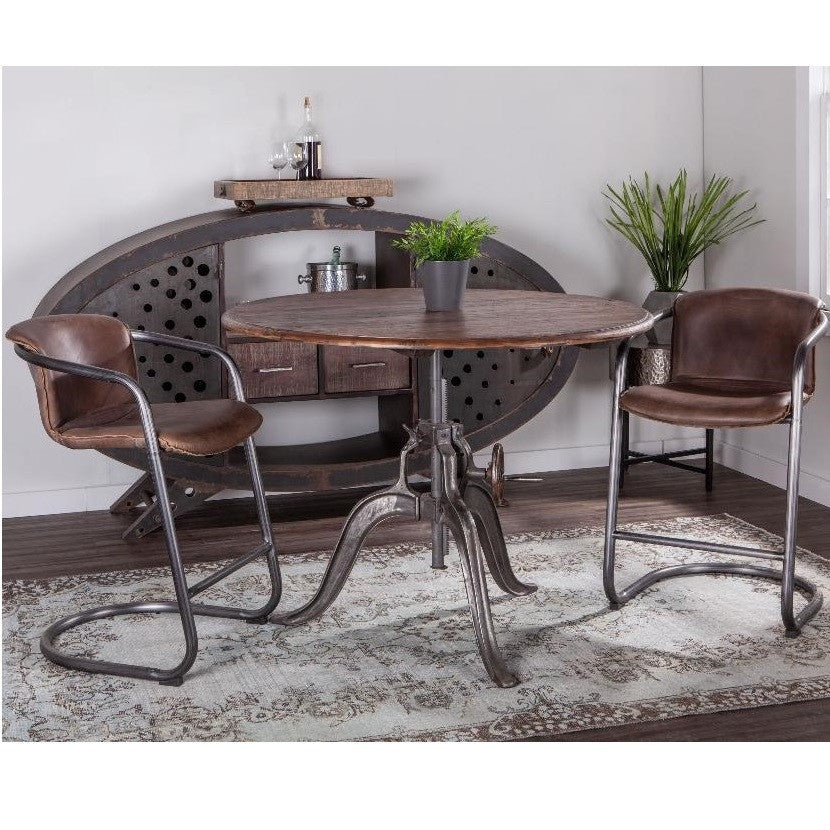 Industrial Loft Metal and Cigar Brown Leather Counter Stool