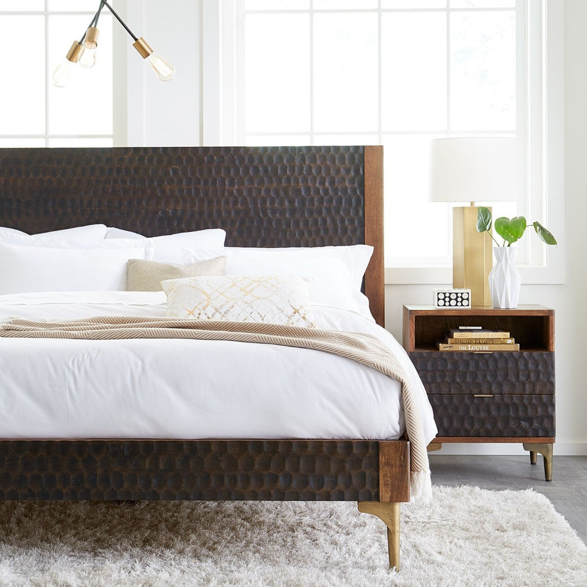 Anna Modern Carved Solid Wood King Bed