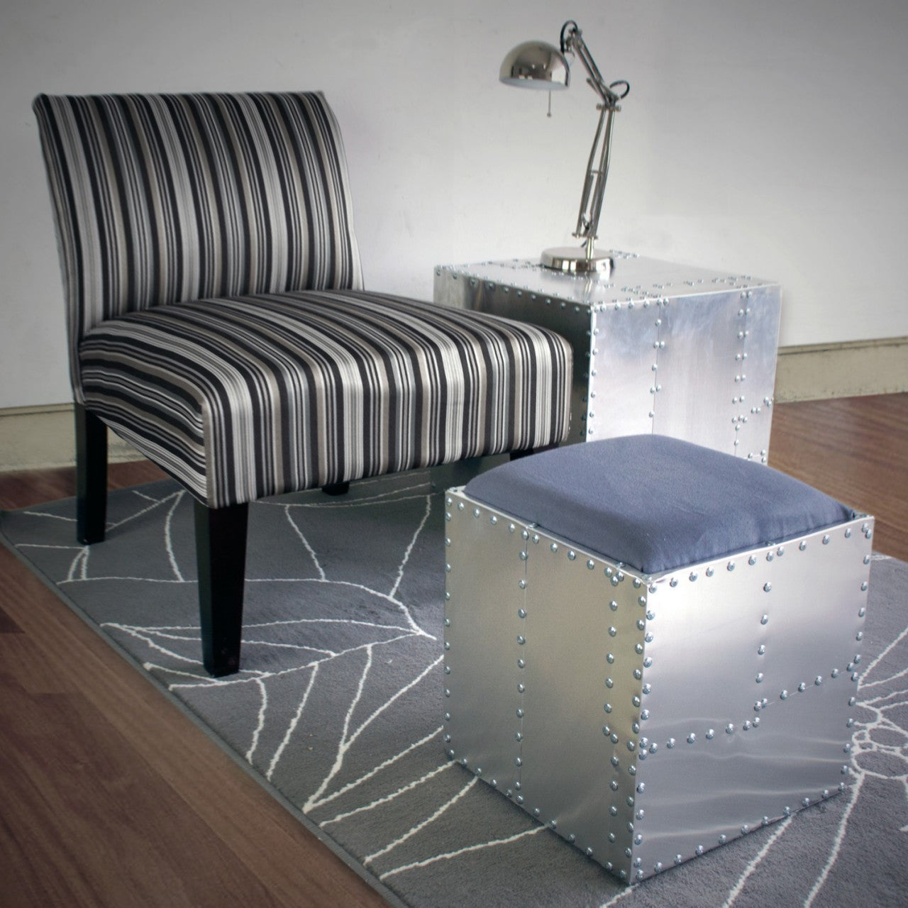 Aviator Aeromen Ottoman-Aluminum