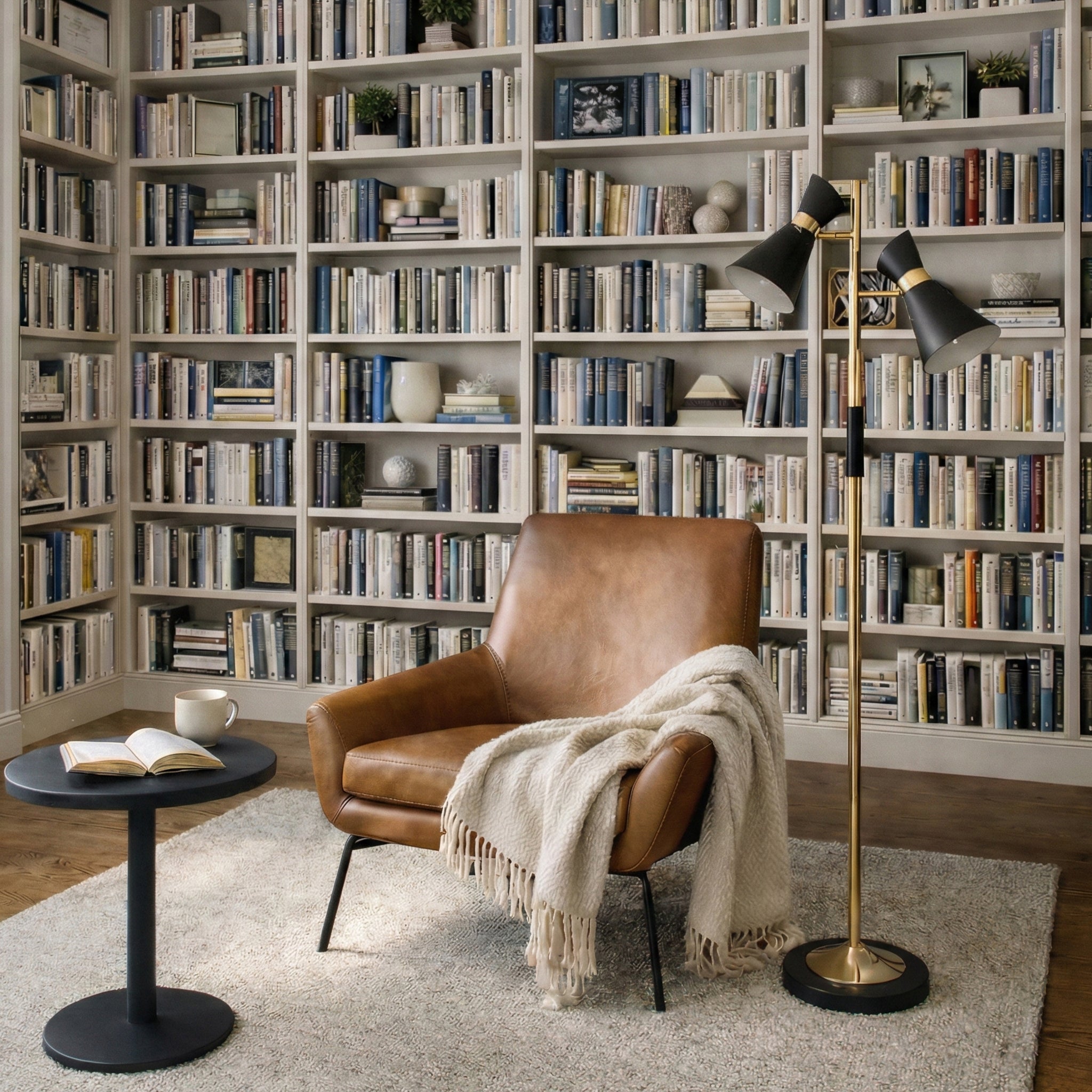 Axis Brassed Gold Floor Lamp | Double Spot Lights and 4-Way Switch