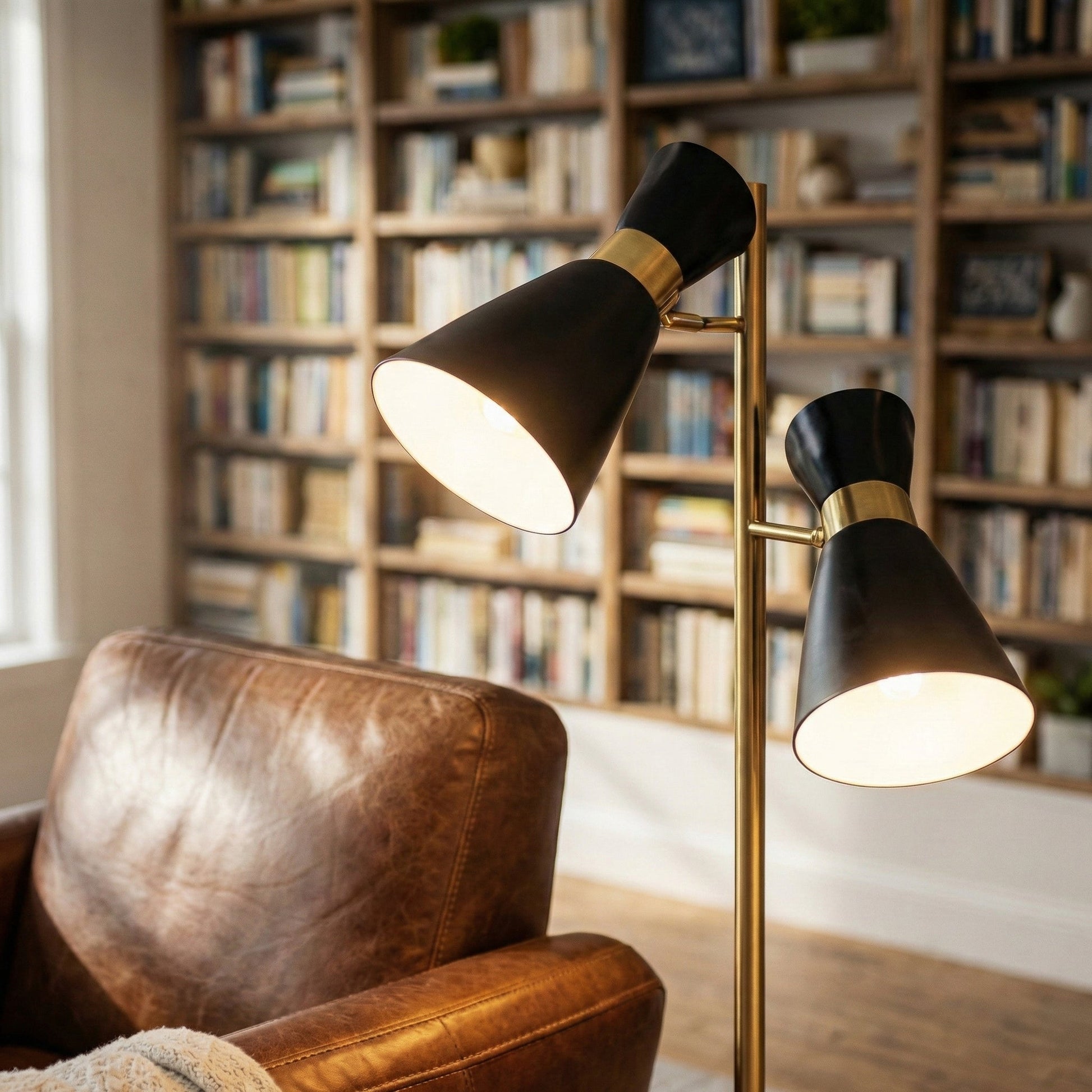 Axis Brassed Gold Floor Lamp | Double Spot Lights and 4-Way Switch