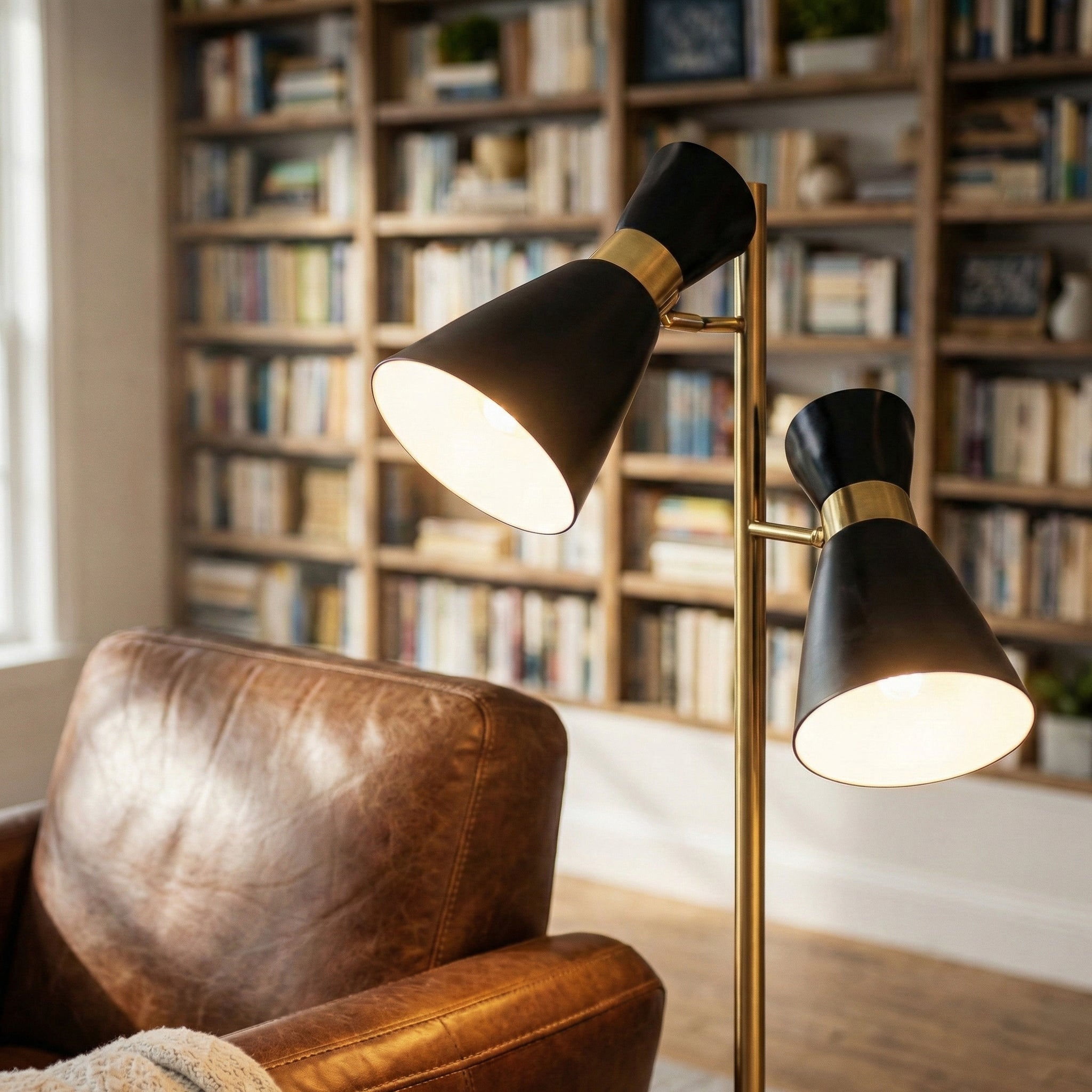 Axis Brassed Gold Floor Lamp | Double Spot Lights and 4-Way Switch