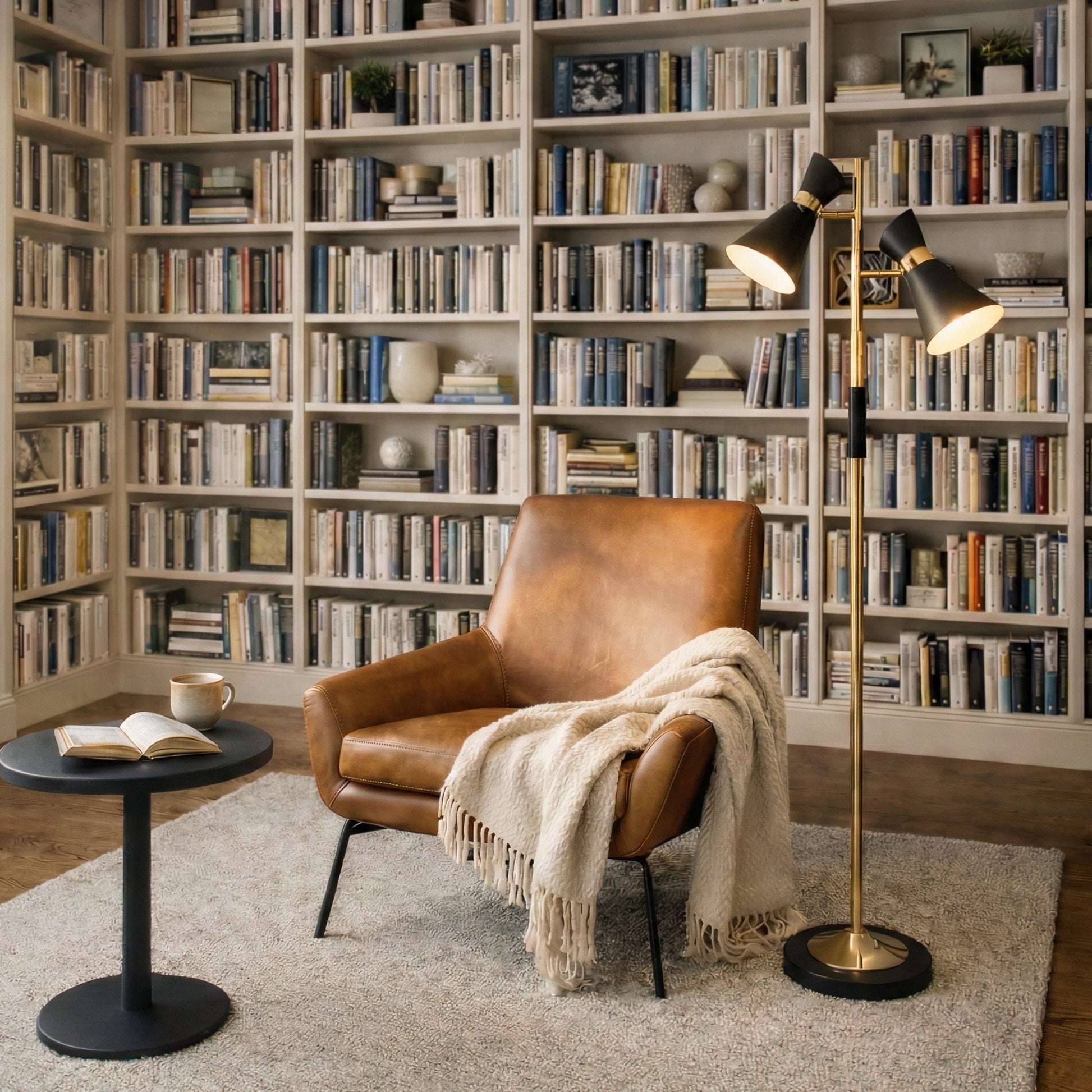 Axis Brassed Gold Floor Lamp | Double Spot Lights and 4-Way Switch