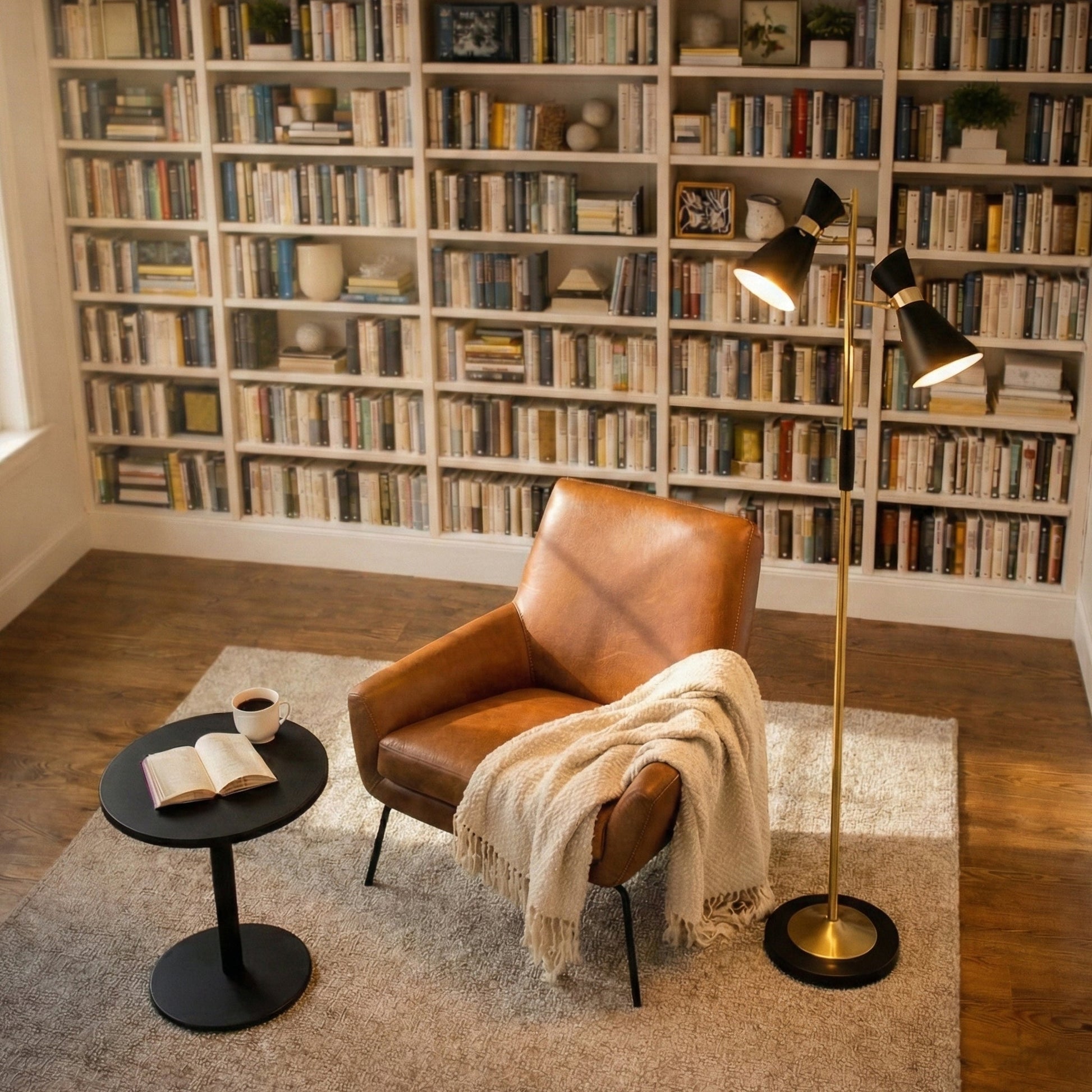 Axis Brassed Gold Floor Lamp | Double Spot Lights and 4-Way Switch