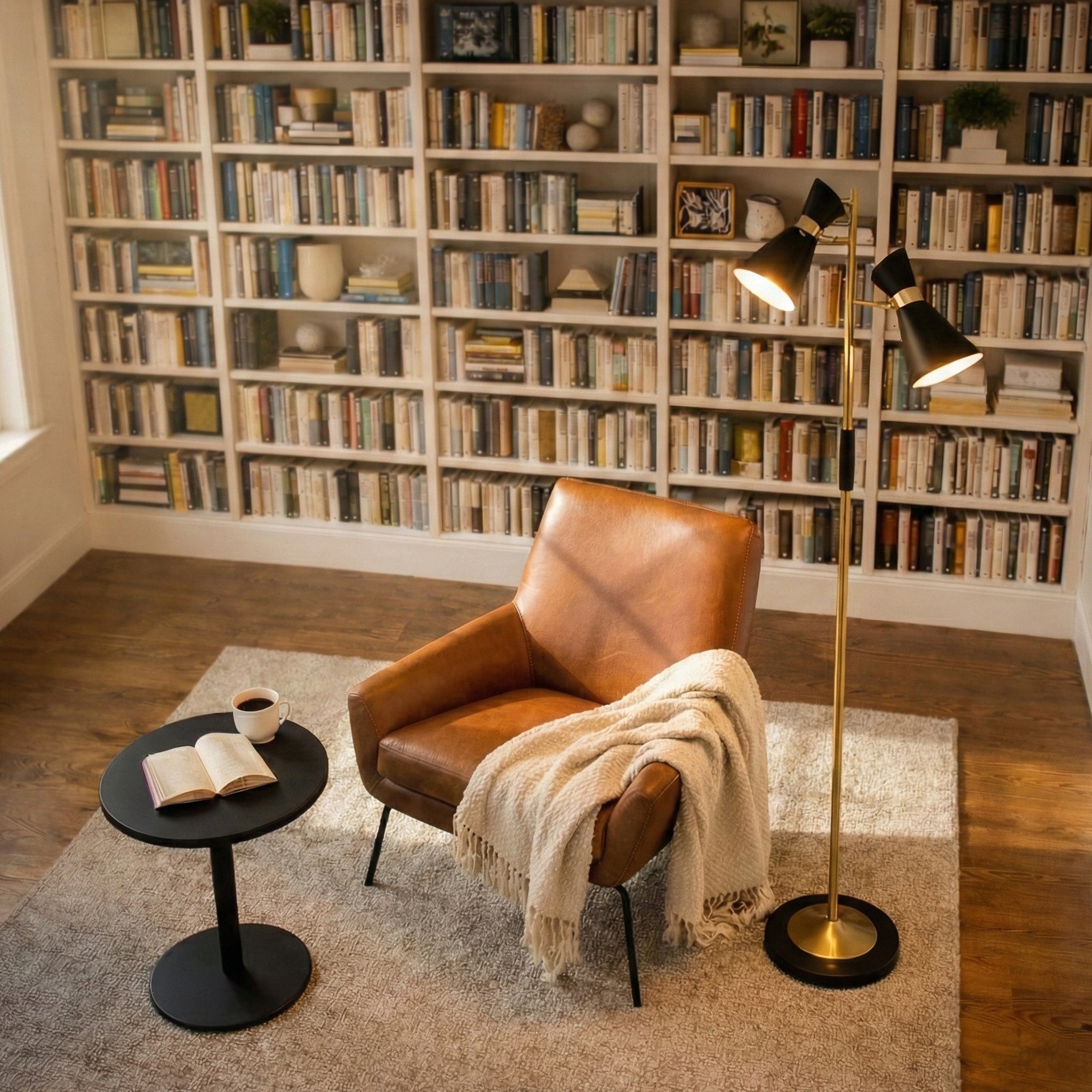 Axis Brassed Gold Floor Lamp | Double Spot Lights and 4-Way Switch