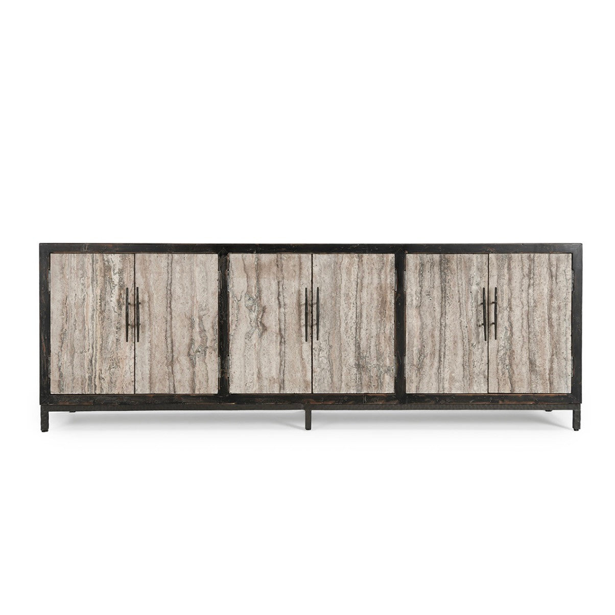 Lisbon 6-Door Reclaimed Wood and Travertine Sideboard 103"