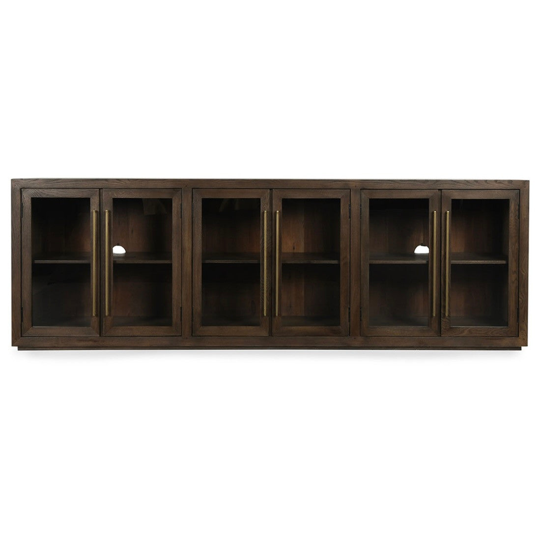 Amy Oak Wood 6 Glass Door Media Cabinet 108"