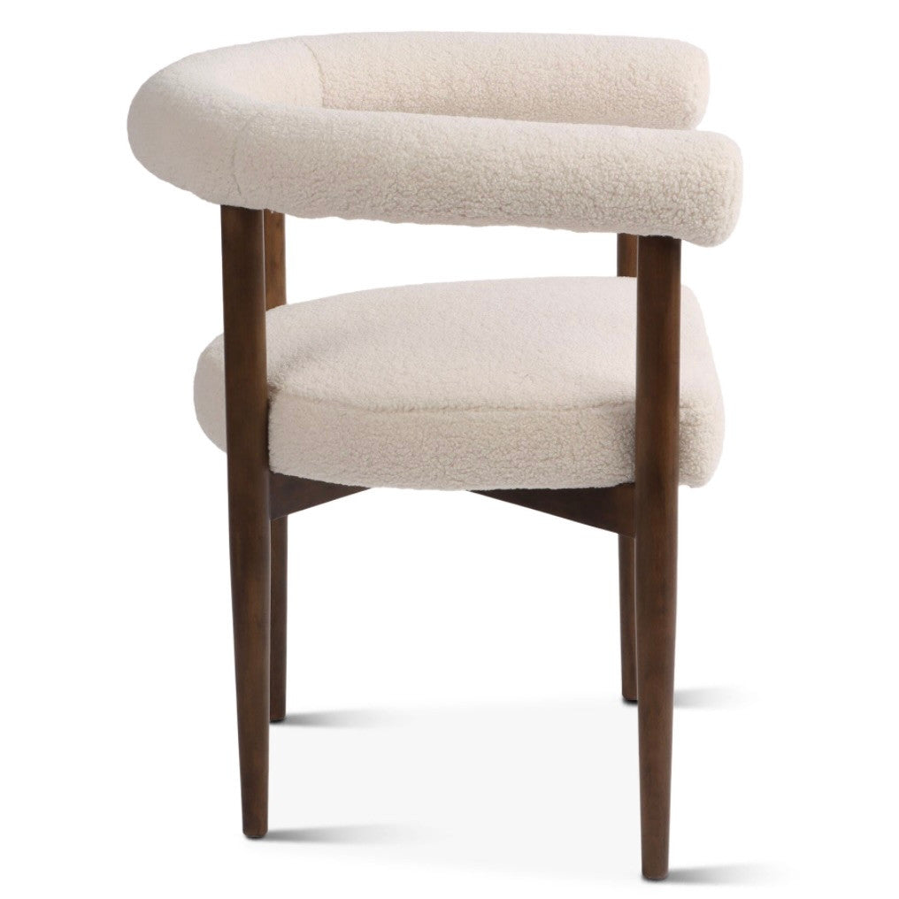 Winnie 26" White Boucle Arm Chair Walnut Legs