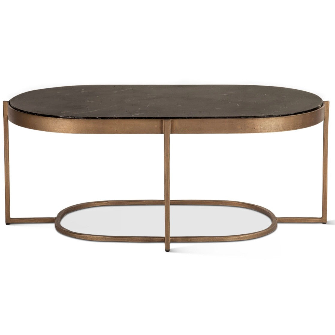 Reno Coffee Table with Black Marble and Antique Brass Base 43"