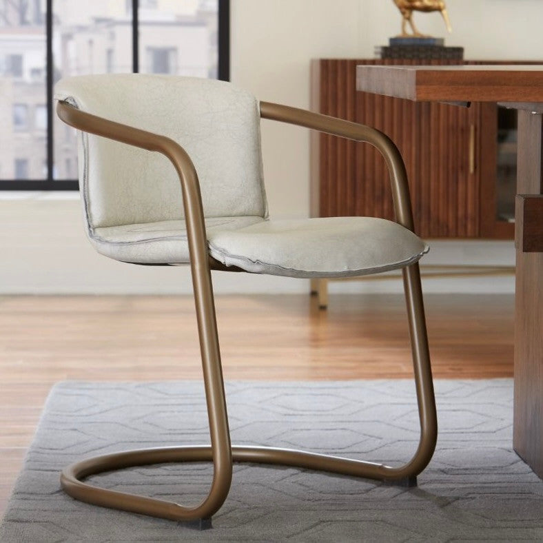 Industrial Loft Metal and Leather Dining Chair in Vintage White