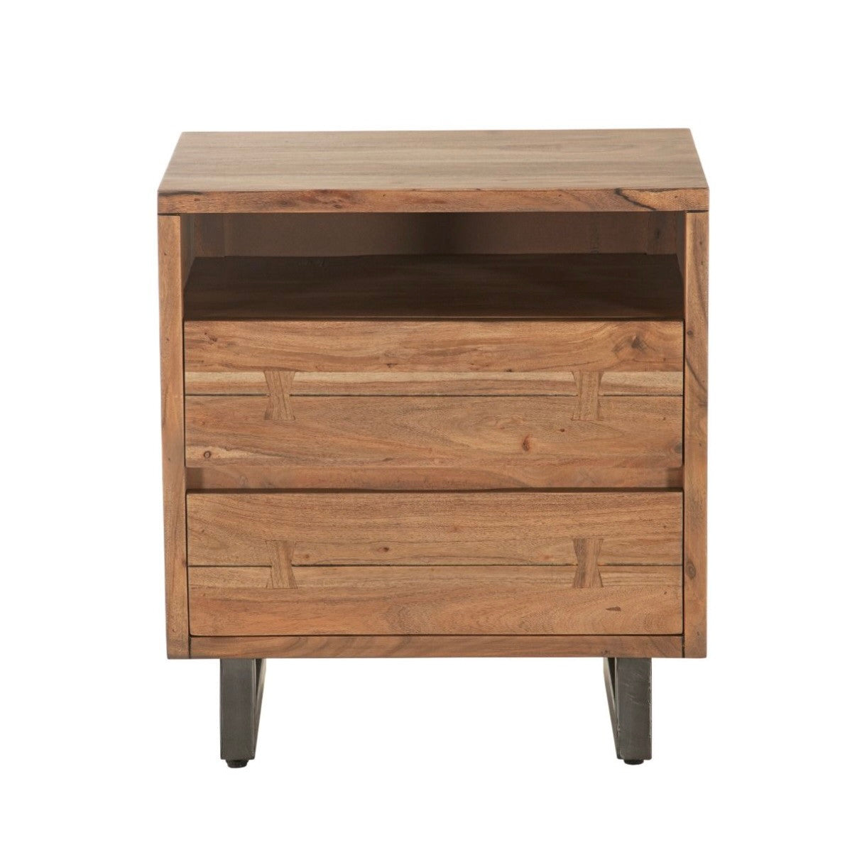 Live Edge Solid Wood & Iron 2-Drawer Nightstand - Smoked Acacia